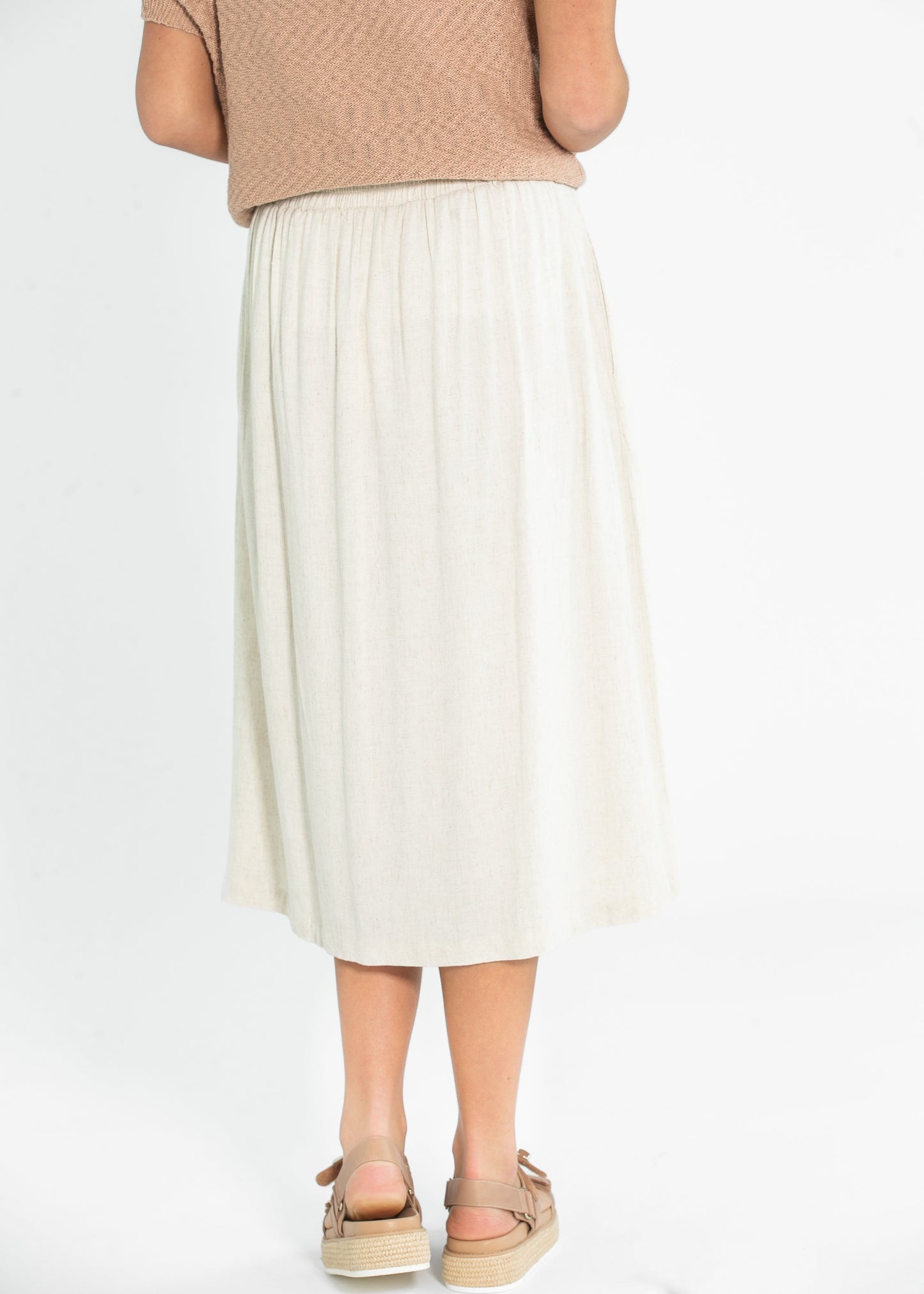 Button Down Linen Blend Midi Skirt - FINAL SALE