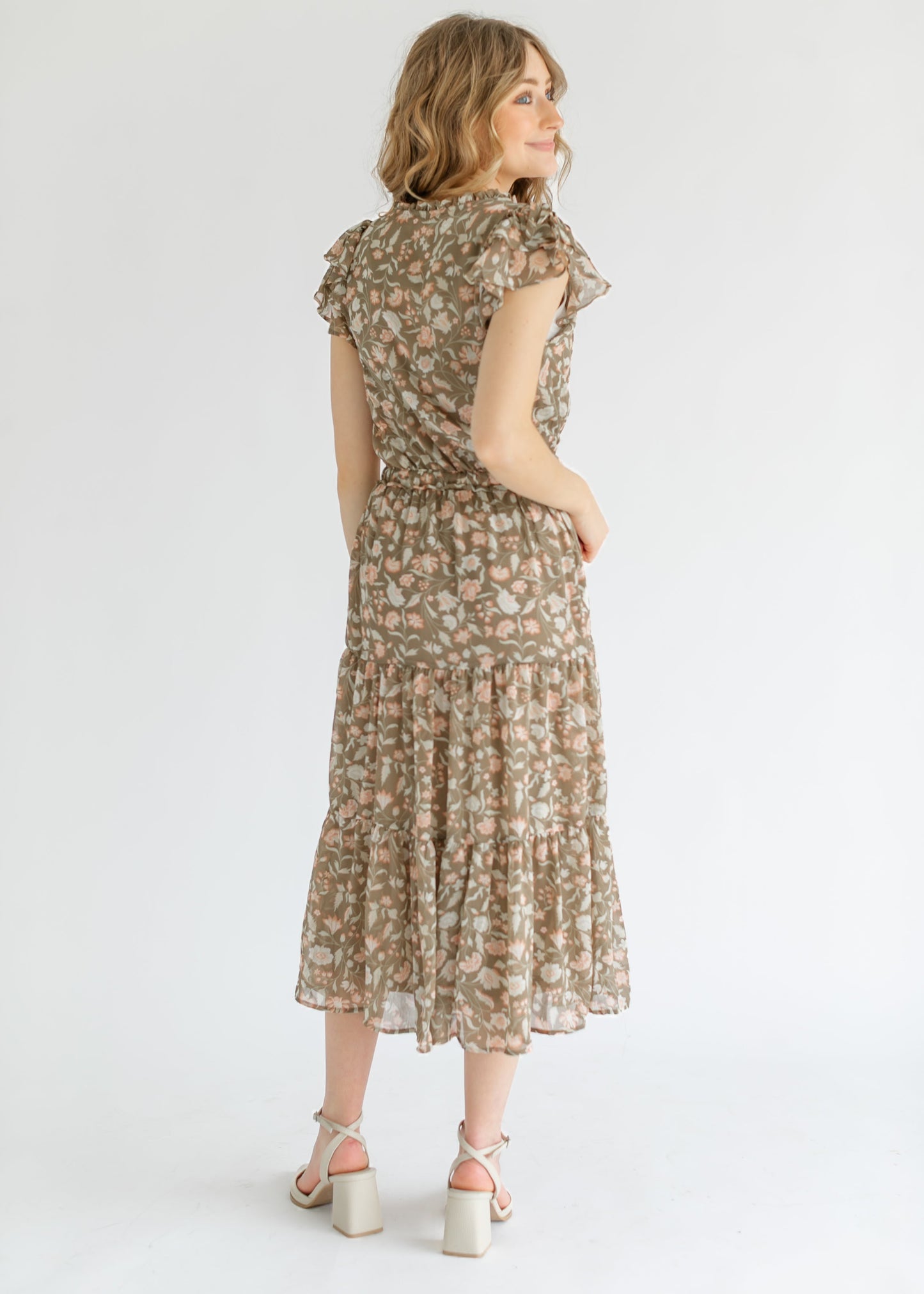 Button Front Floral Tiered Midi Dress - FINAL SALE