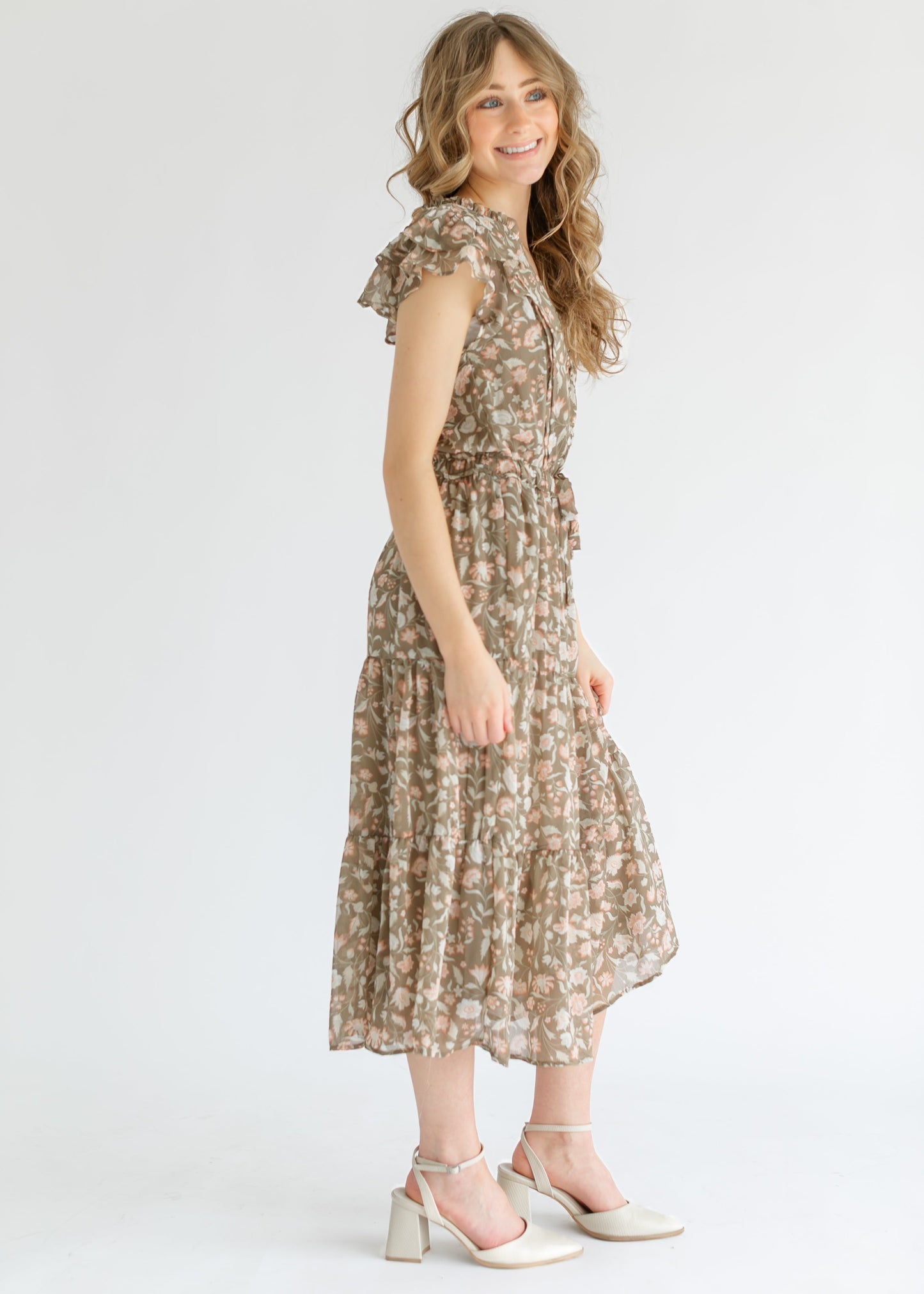 Button Front Floral Tiered Midi Dress - FINAL SALE