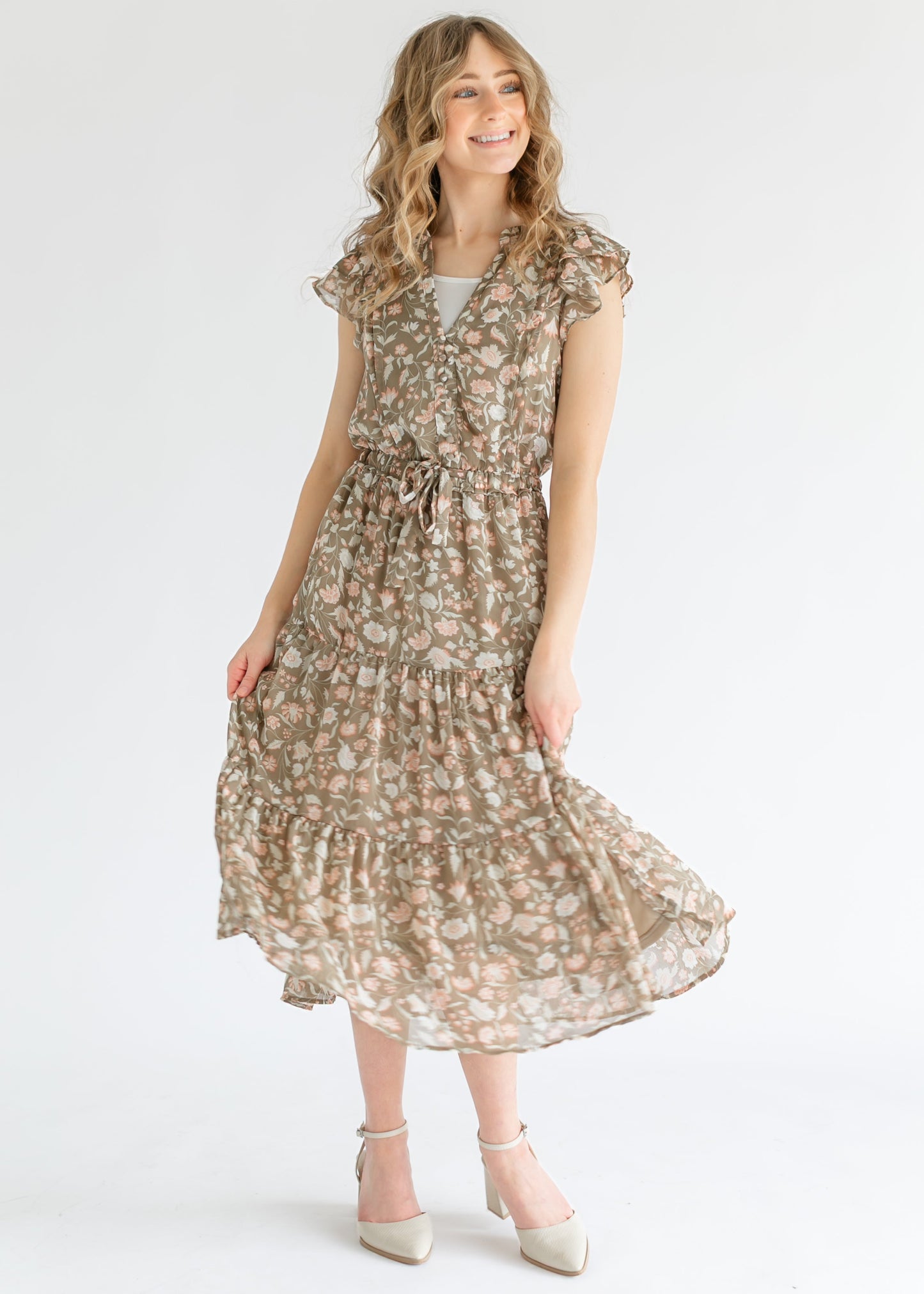 Button Front Floral Tiered Midi Dress - FINAL SALE