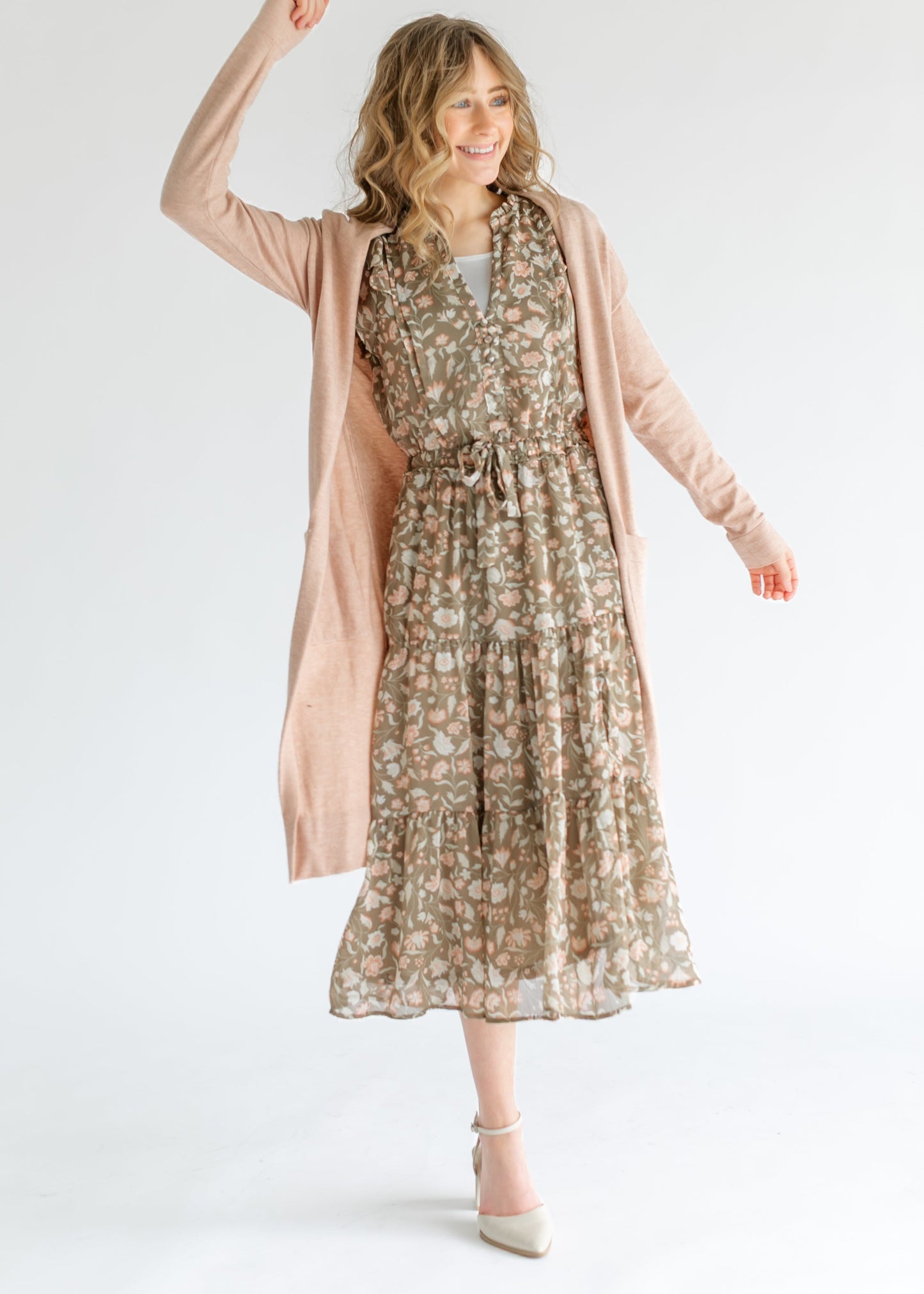 Button Front Floral Tiered Midi Dress - FINAL SALE