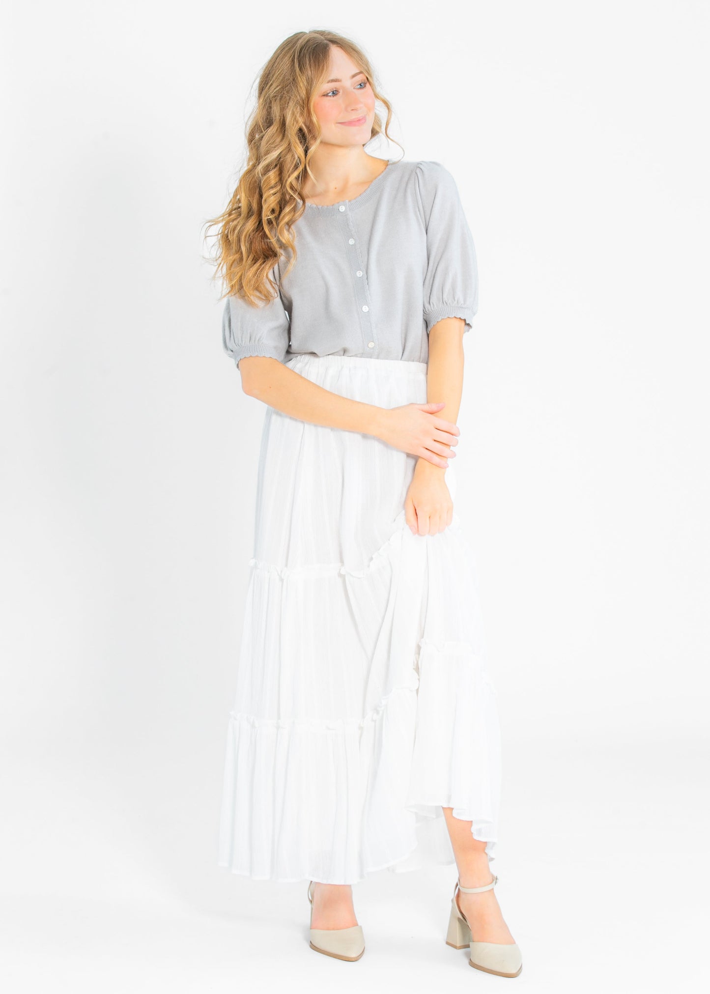 Colette Button Puff Short Sleeve Cardigan - FINAL SALE