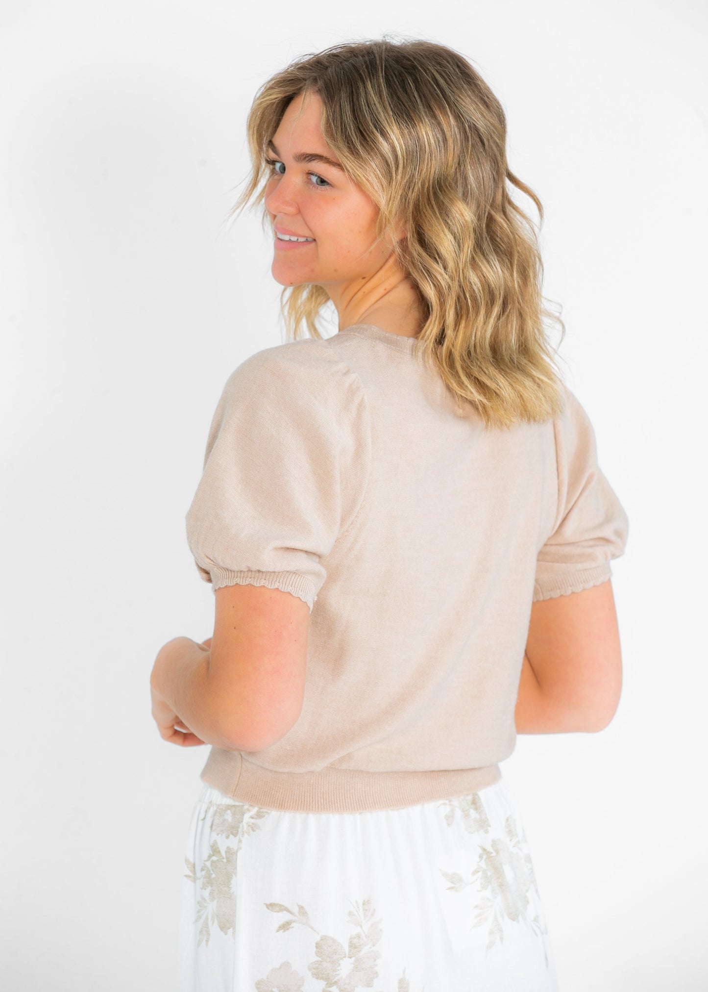 Colette Button Puff Short Sleeve Cardigan - FINAL SALE