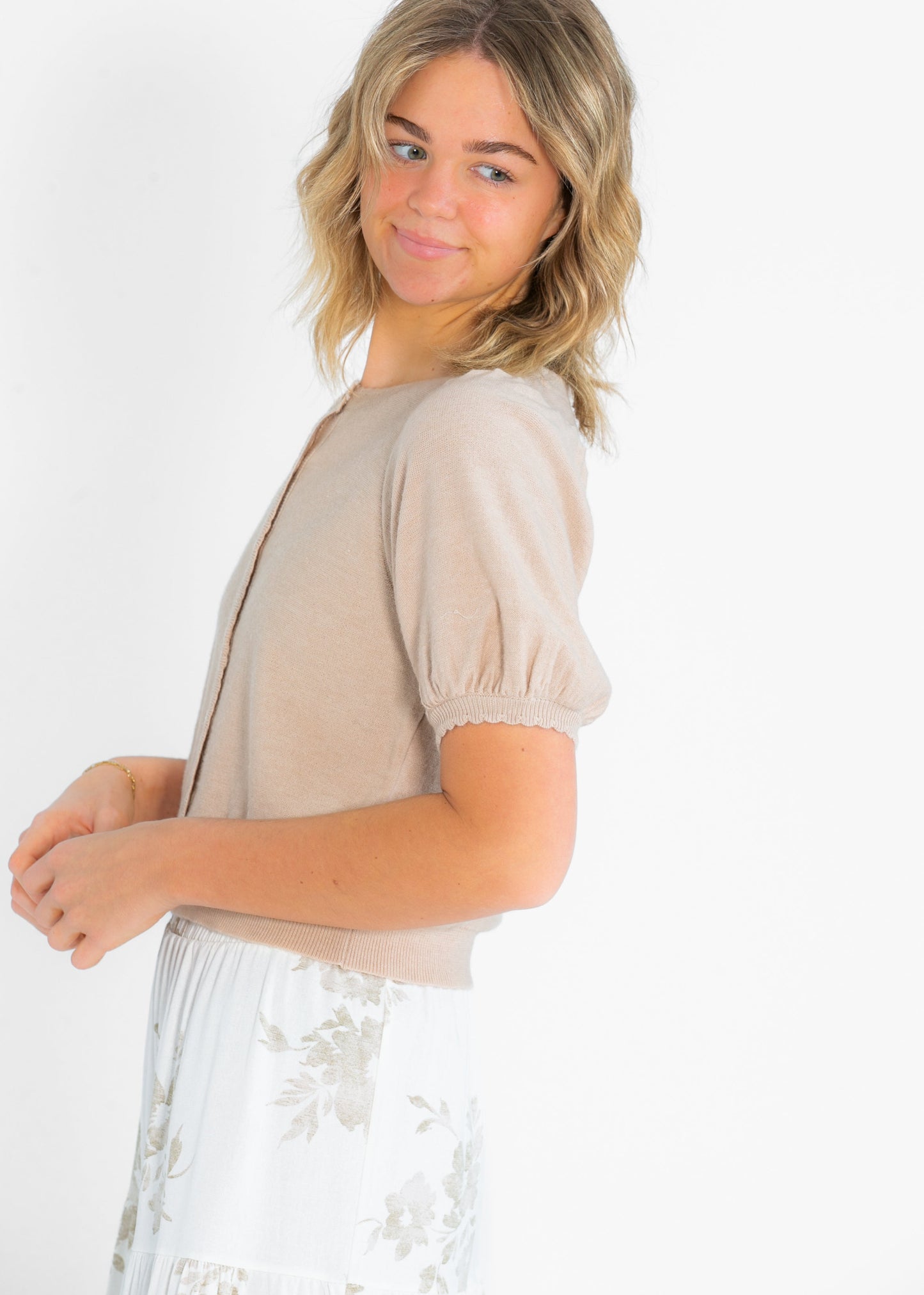 Colette Button Puff Short Sleeve Cardigan - FINAL SALE