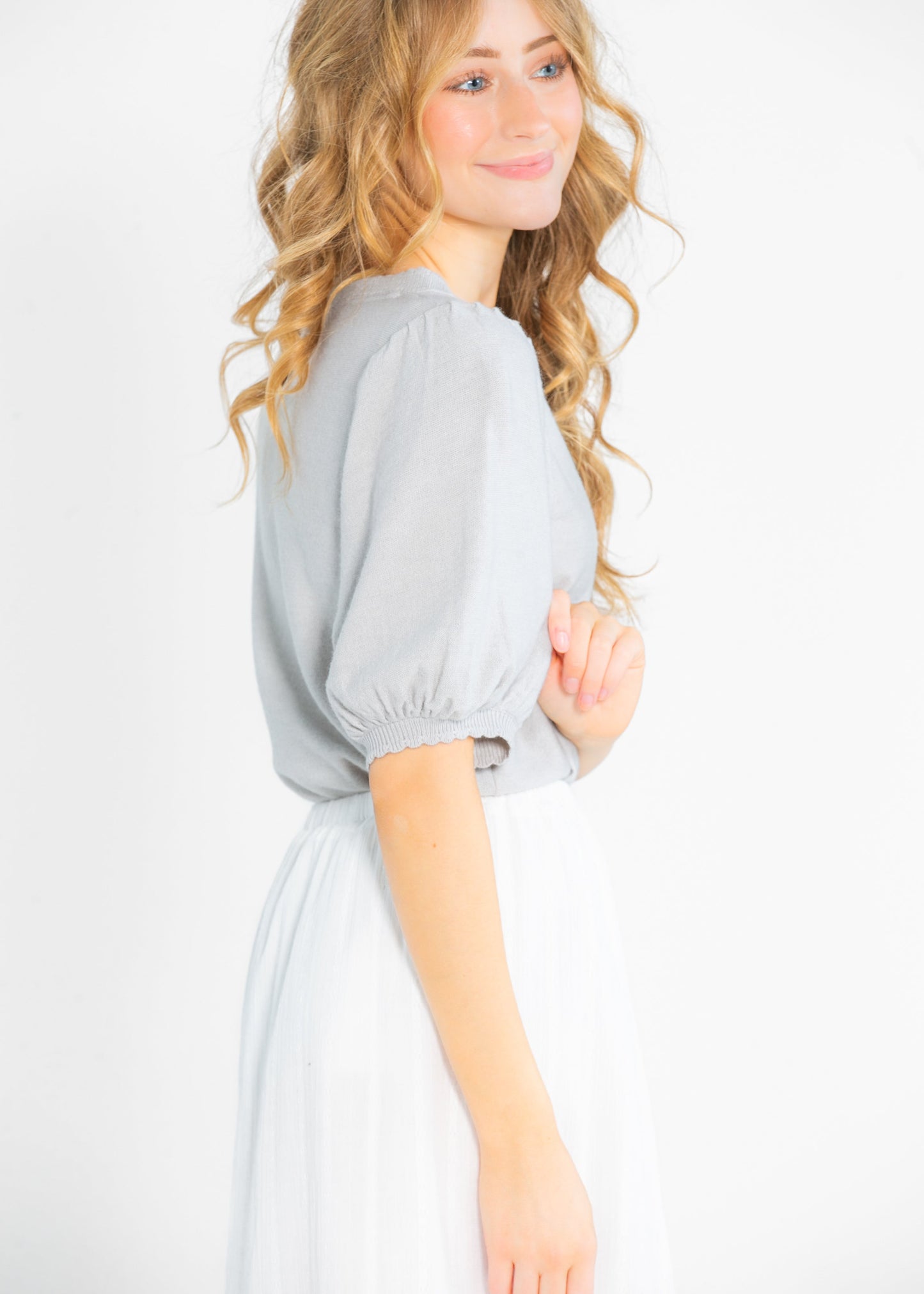 Colette Button Puff Short Sleeve Cardigan - FINAL SALE