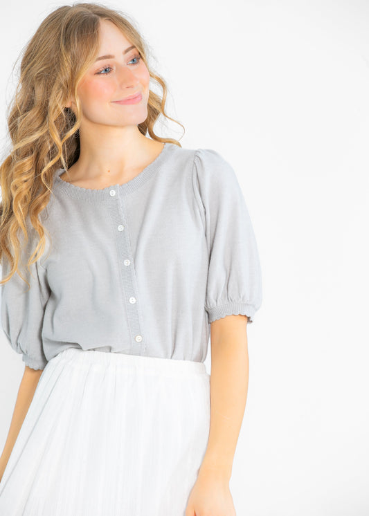 Colette Button Puff Short Sleeve Cardigan - FINAL SALE
