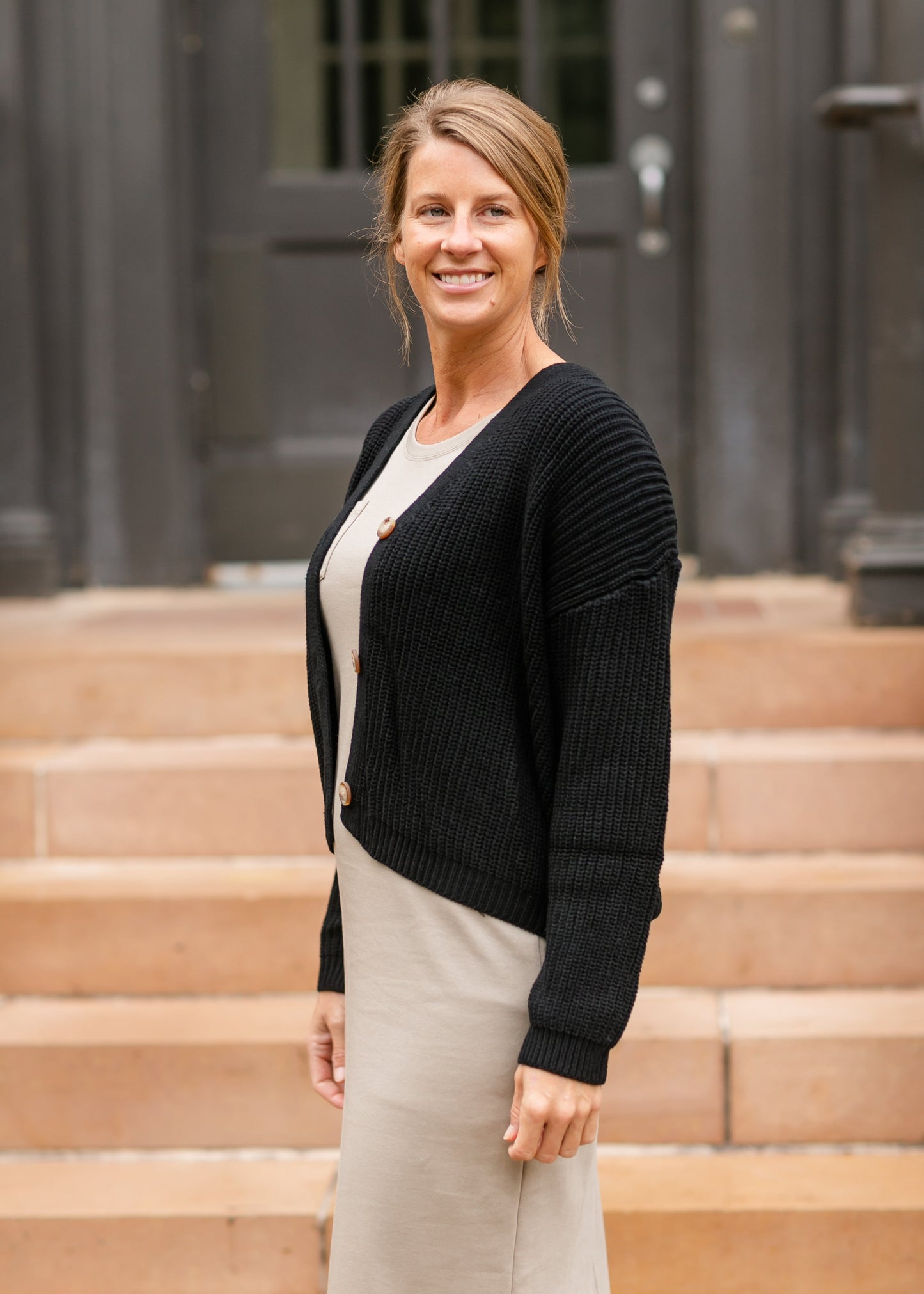 Button Up Black Cardigan - FINAL SALE