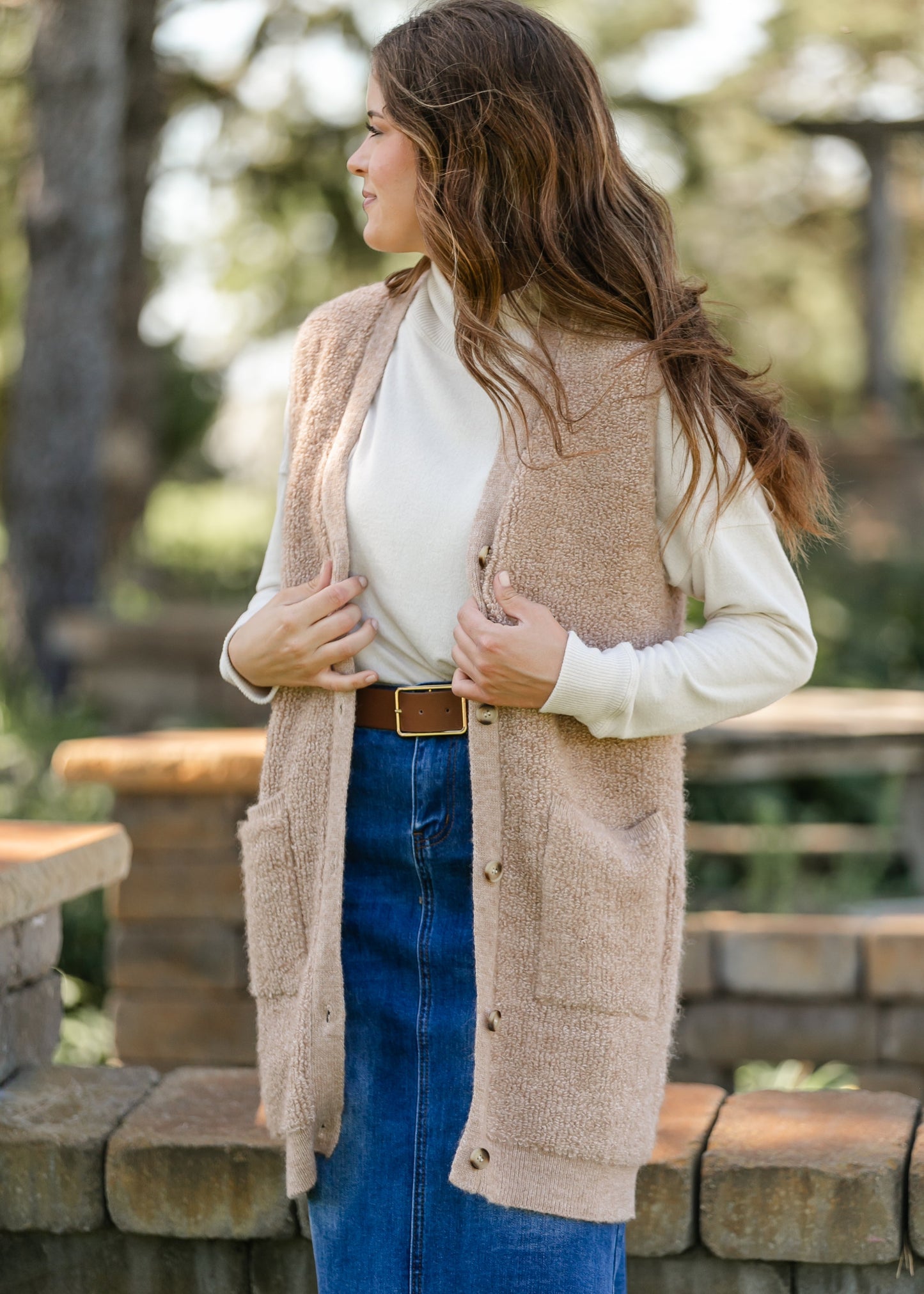 Button Up Teddy Knit Long Vest