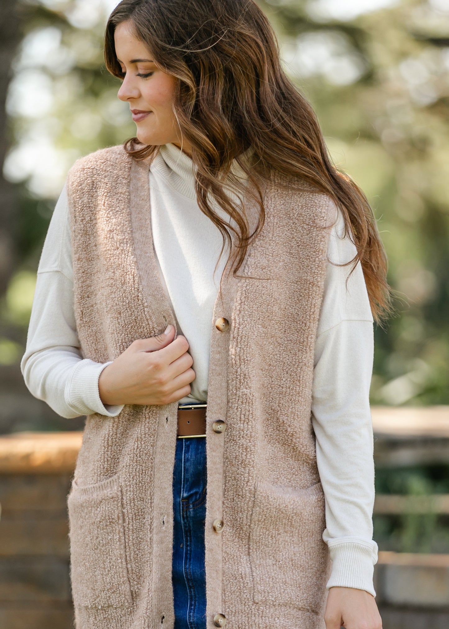 Button Up Teddy Knit Long Vest