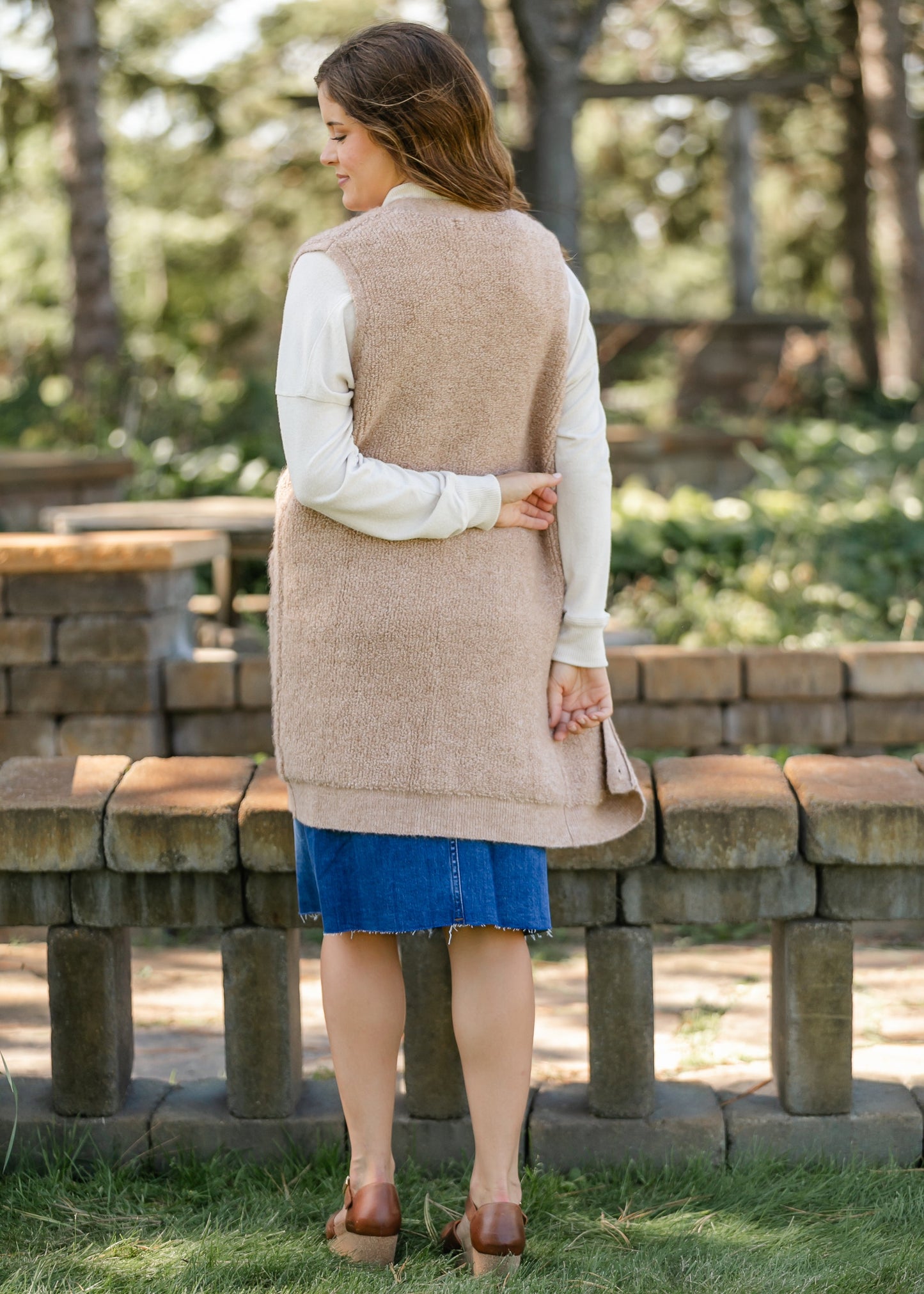 Button Up Teddy Knit Long Vest
