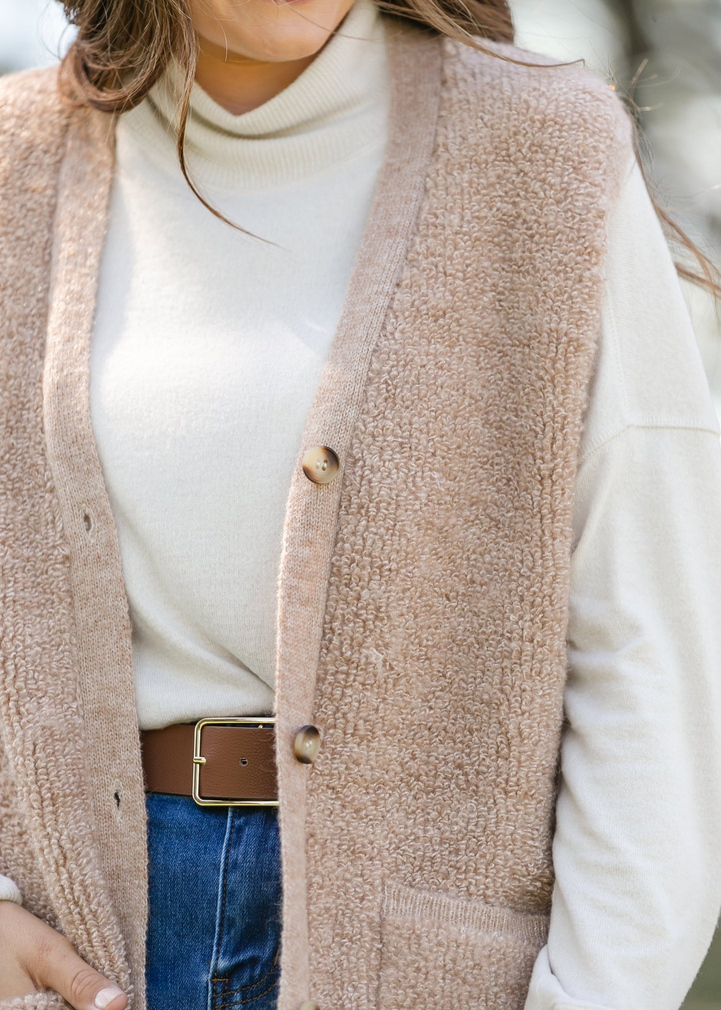 Button Up Teddy Knit Long Vest