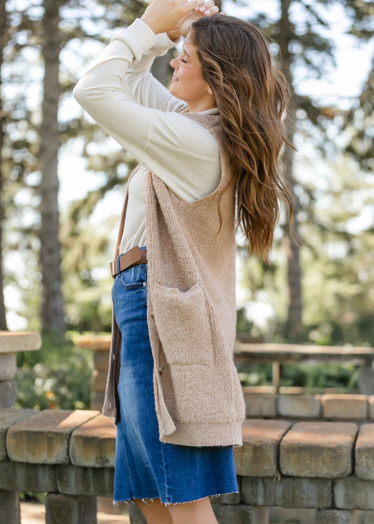 Button Up Teddy Knit Long Vest