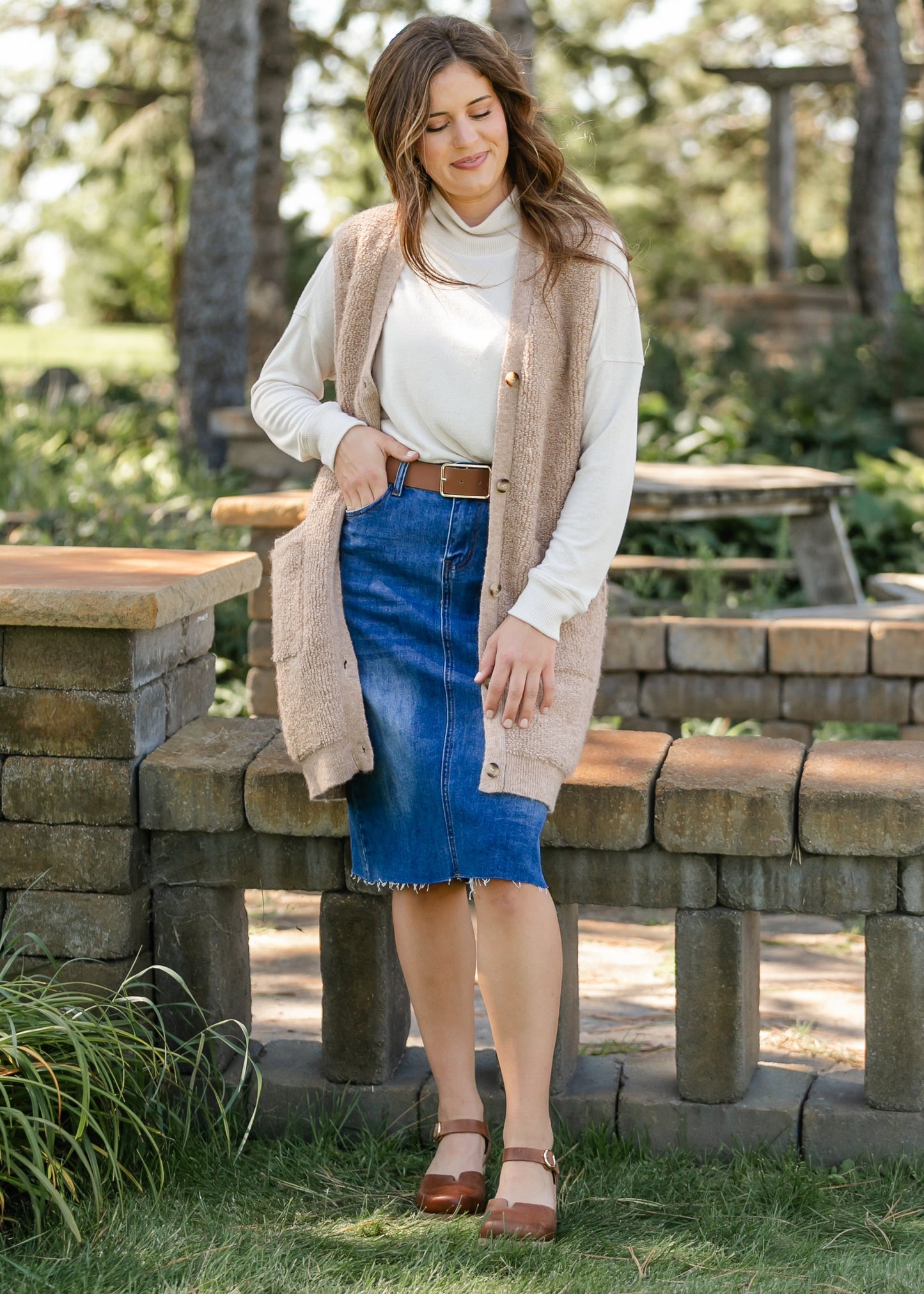 Button Up Teddy Knit Long Vest