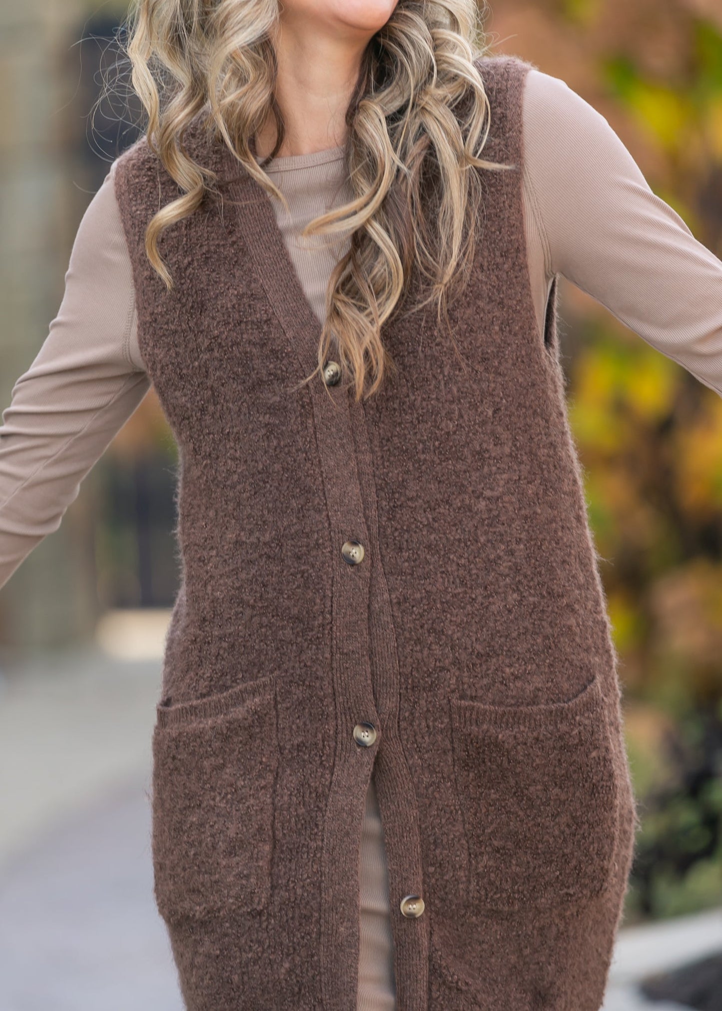 Button Up Teddy Knit Long Vest