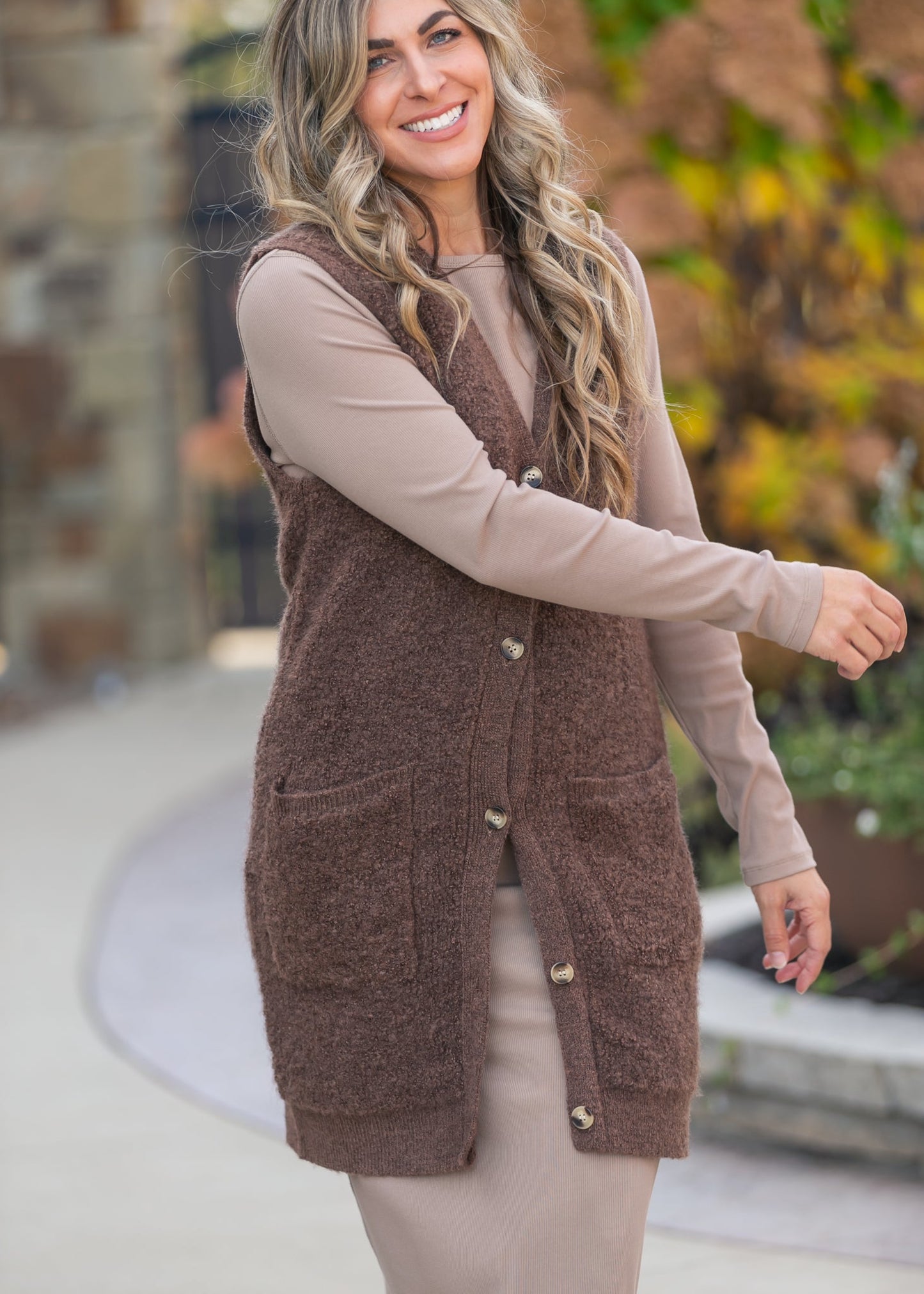Button Up Teddy Knit Long Vest