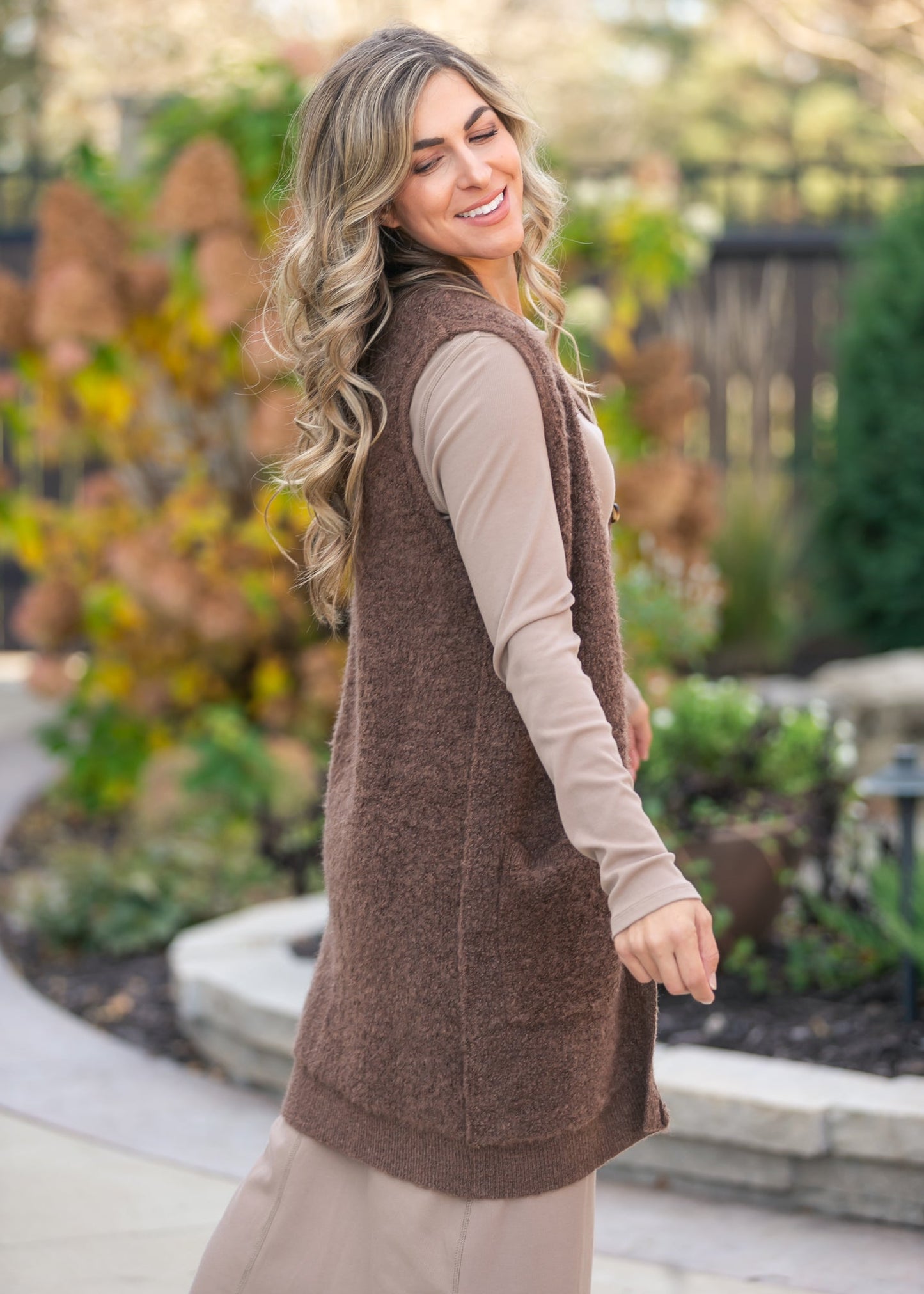 Button Up Teddy Knit Long Vest