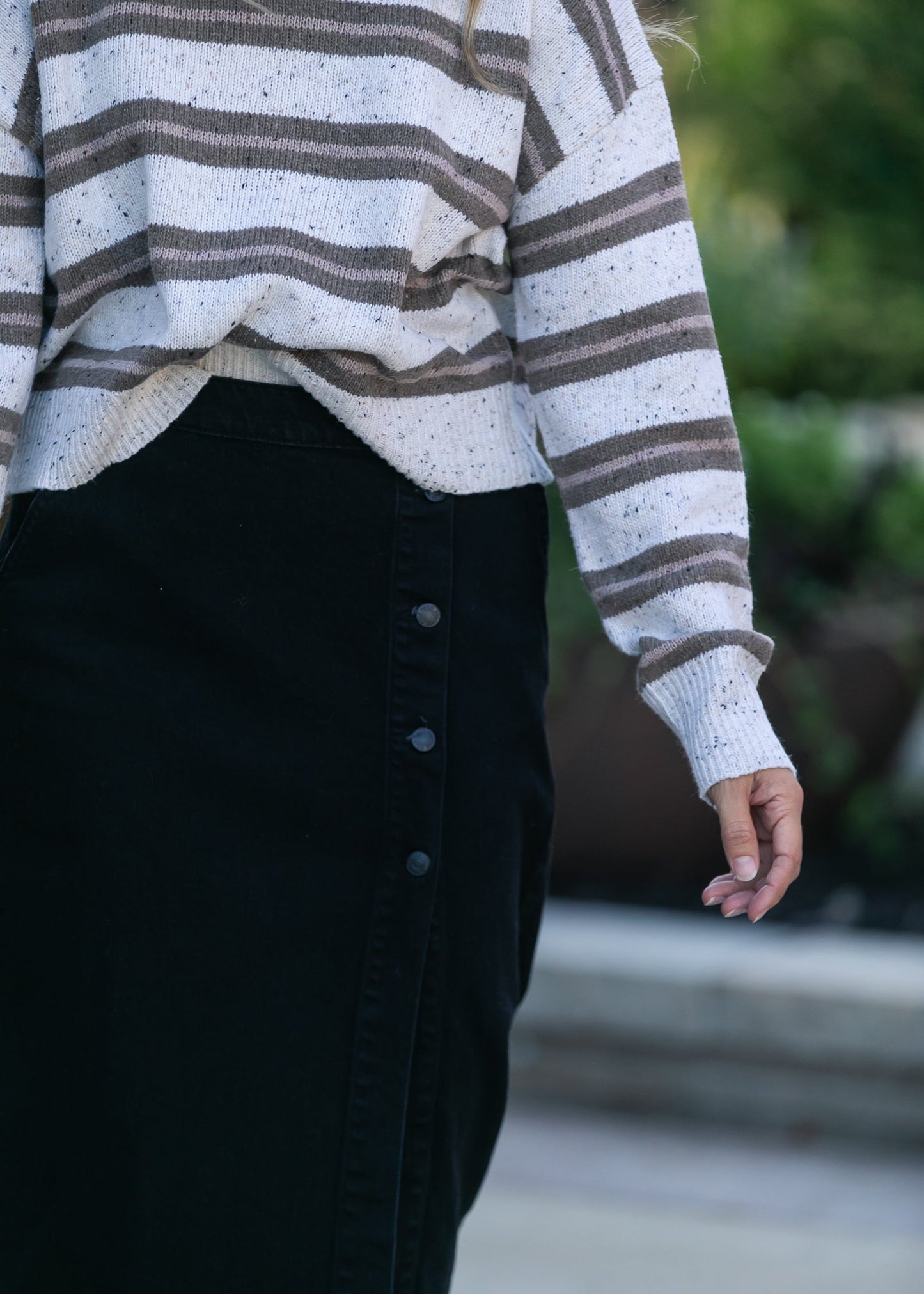 Bylara Button Front Midi Skirt