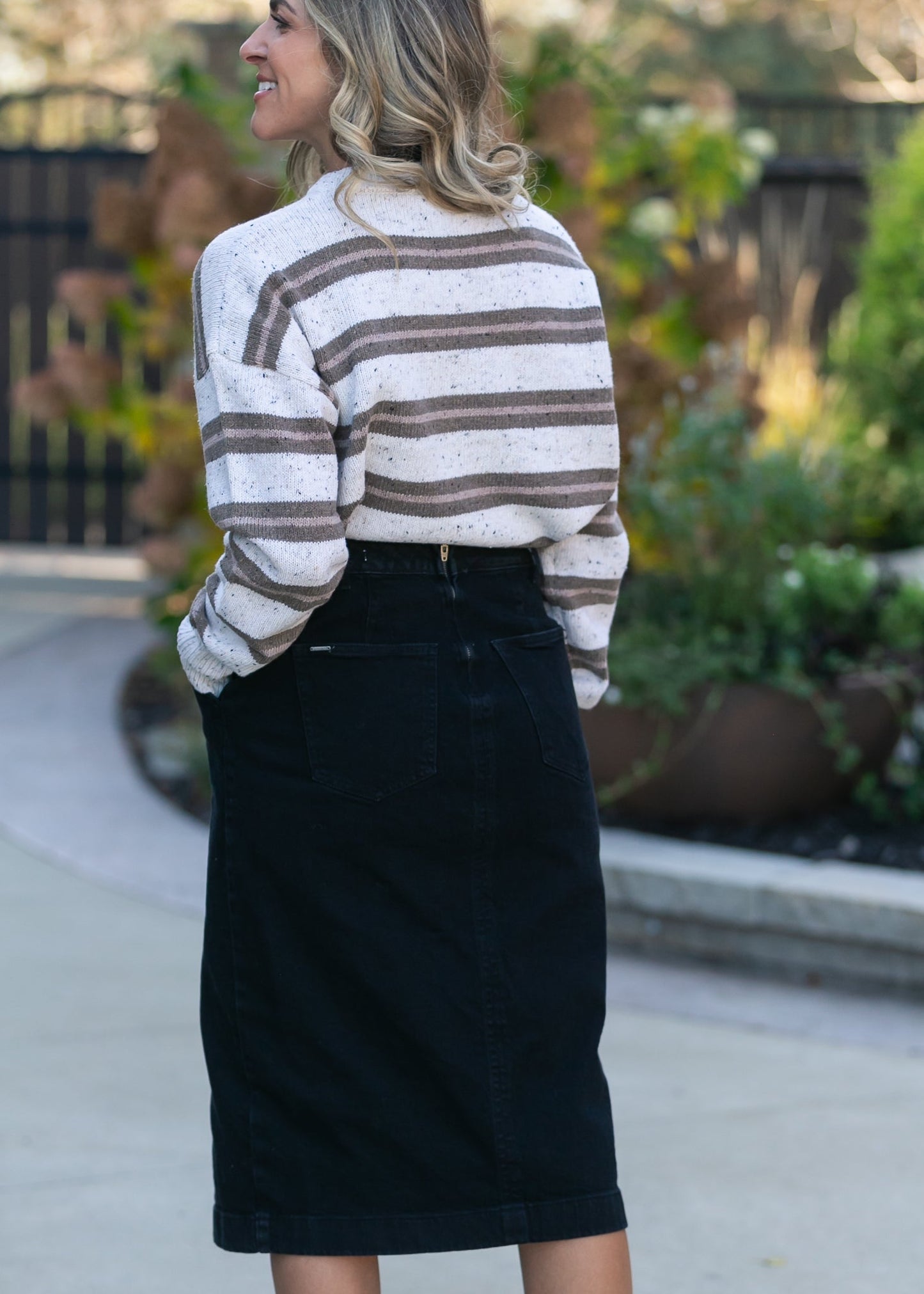 Bylara Button Front Midi Skirt
