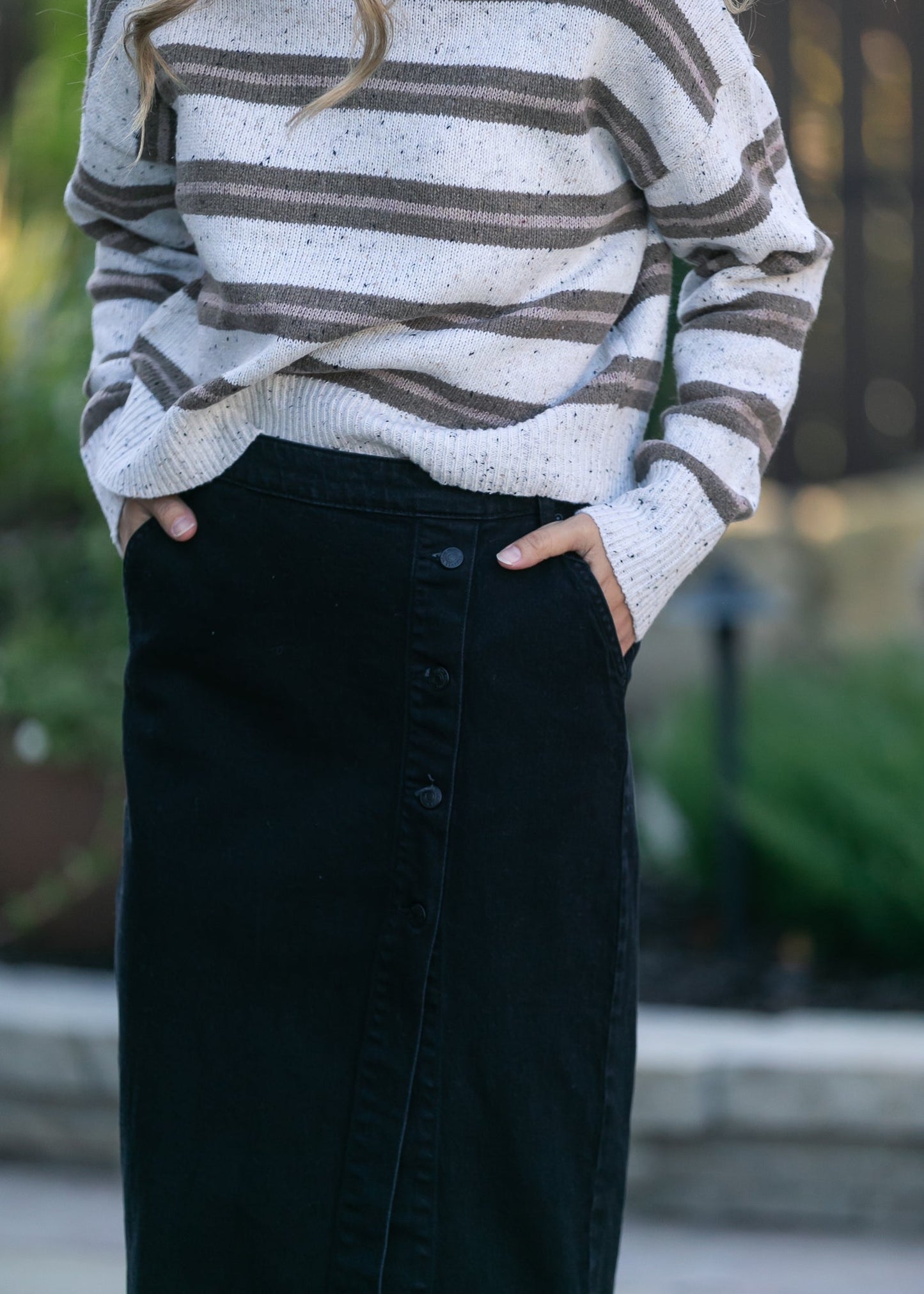 Bylara Button Front Midi Skirt