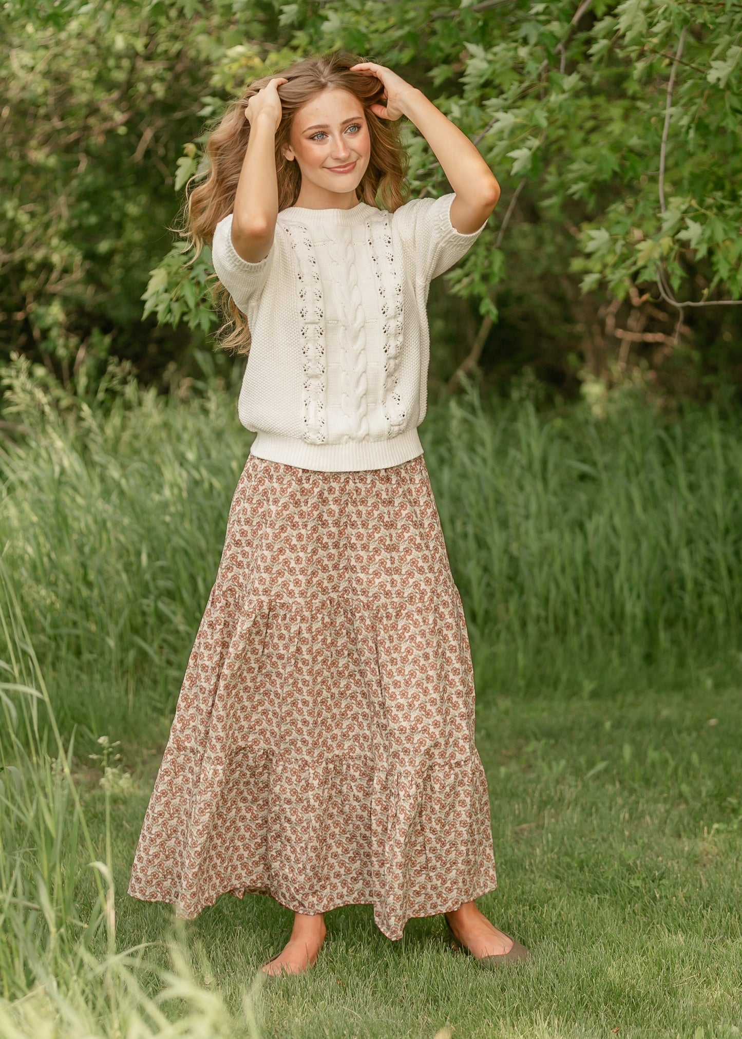 Cable Knit Short Sleeve Sweater