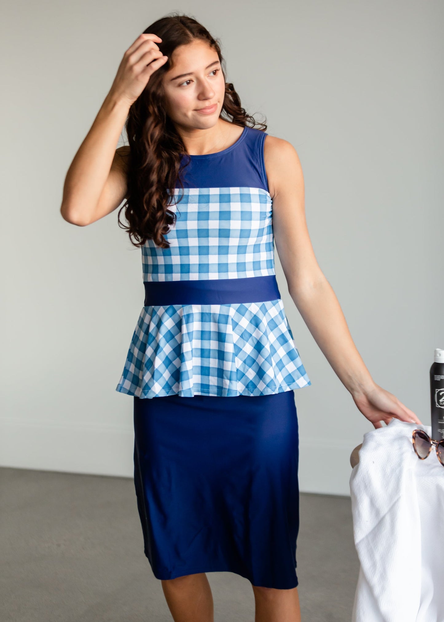 Caley Gingham Peplum Swim Top-FINAL SALE