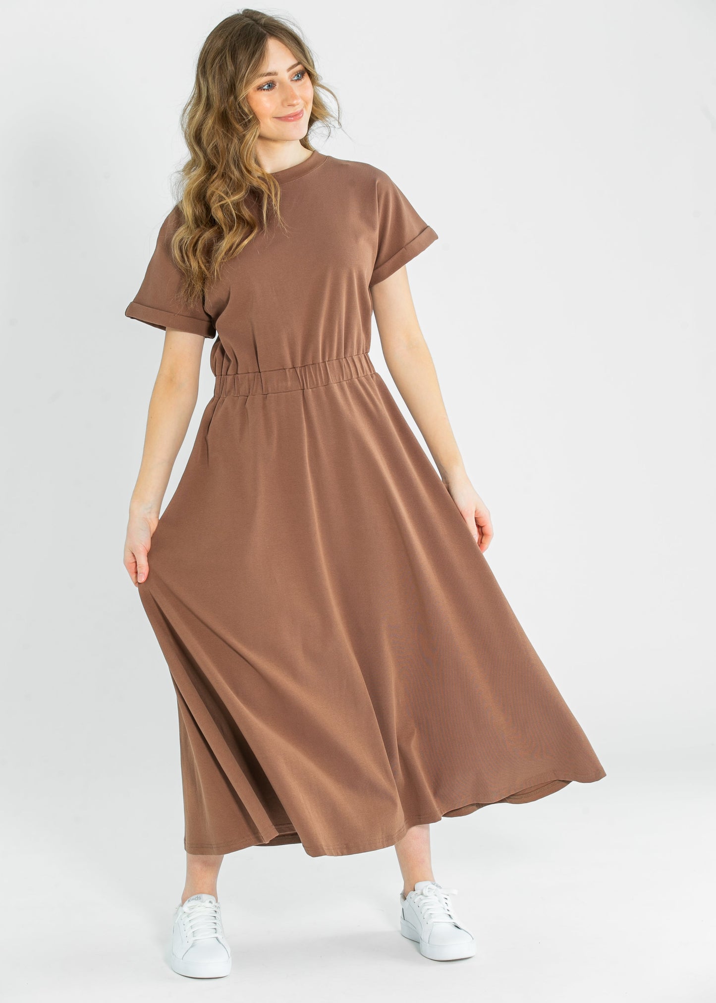 Casey Brown Cap Sleeve Midi Dress