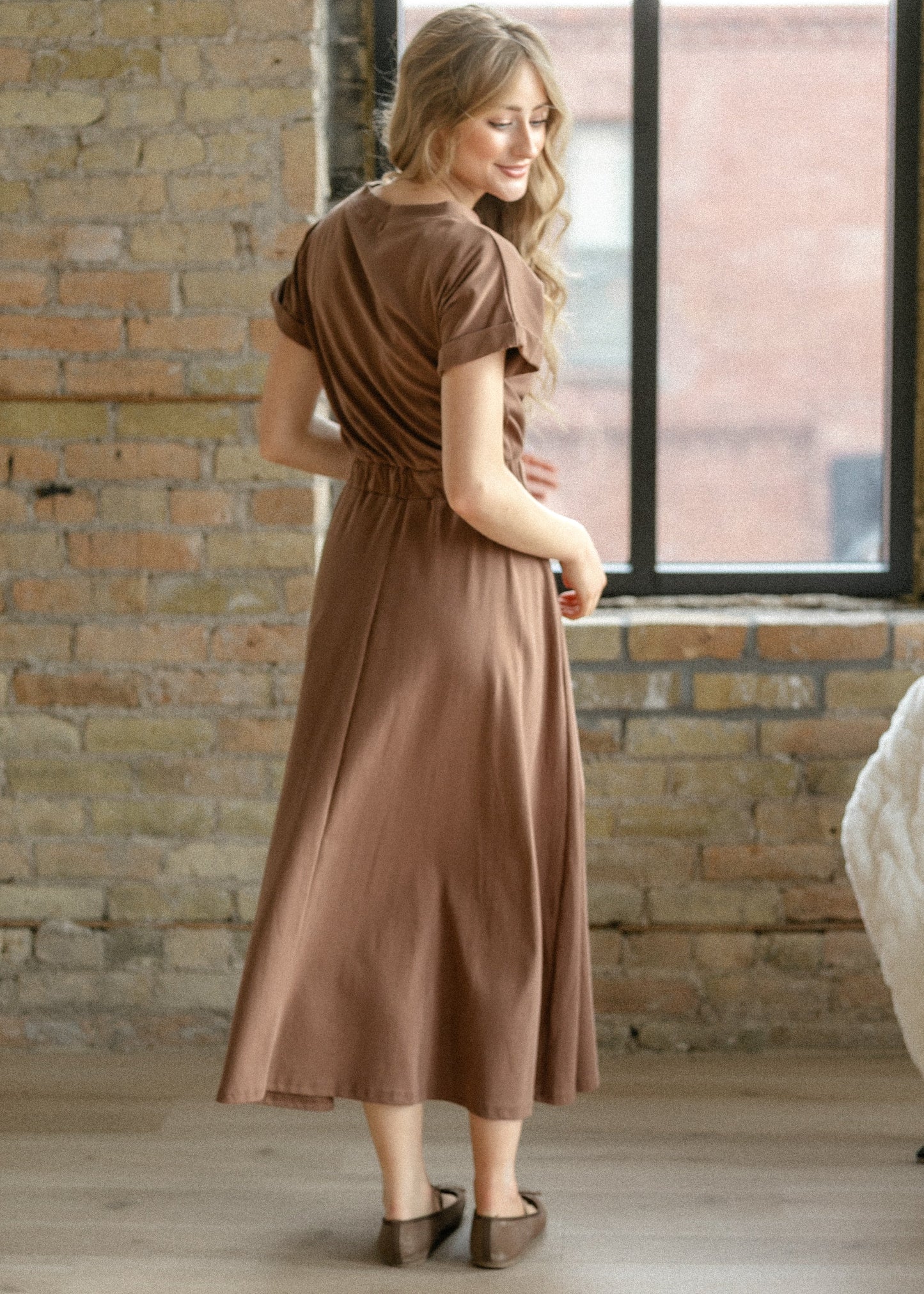 Casey Brown Cap Sleeve Midi Dress