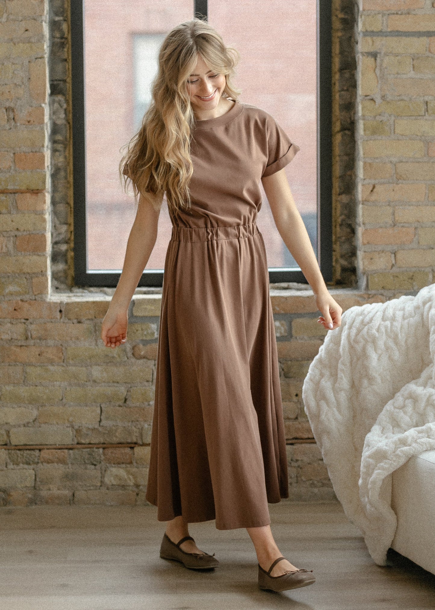 Casey Brown Cap Sleeve Midi Dress