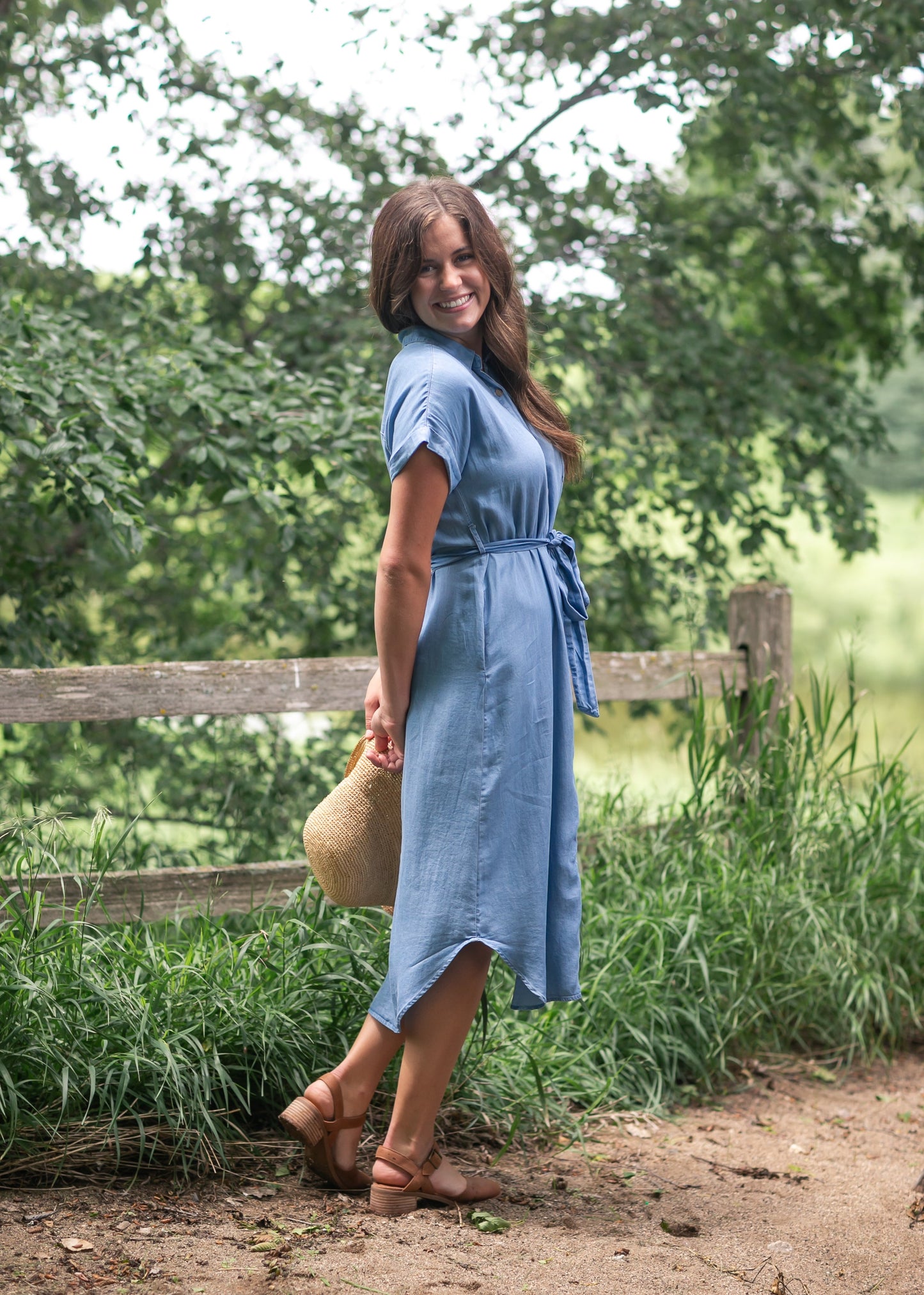 Chambray Belted Shirt Dress