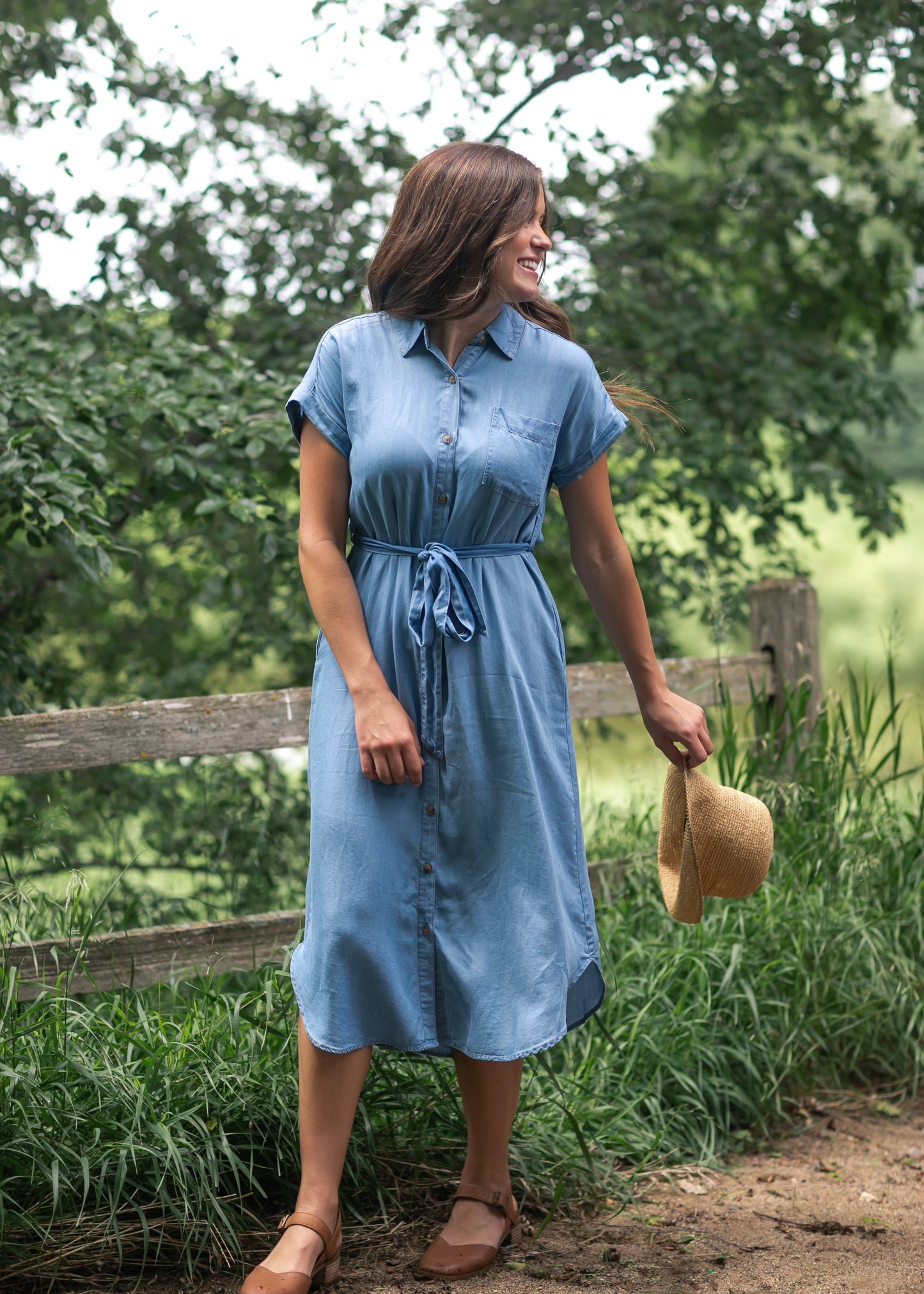 Chambray Belted Shirt Dress