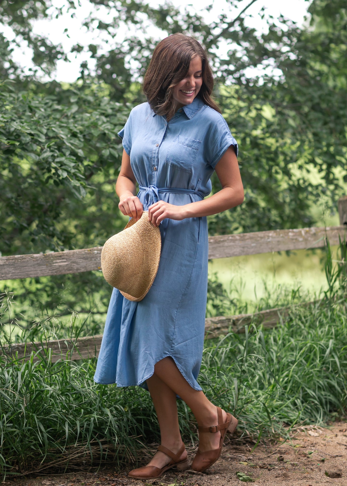 Chambray Belted Shirt Dress