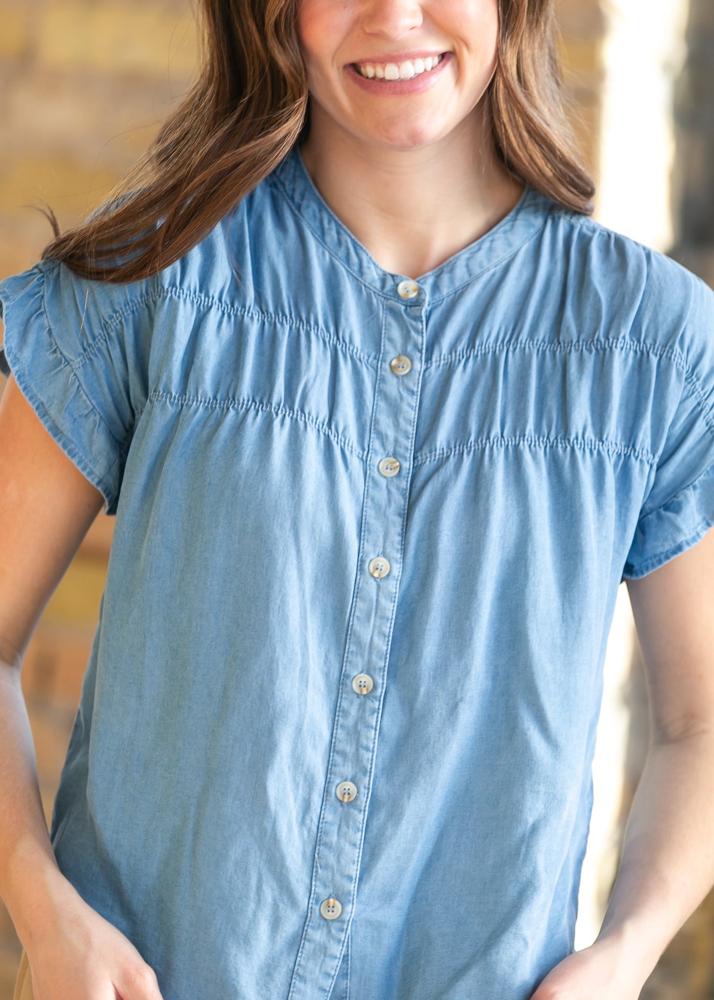 Chambray Button Front Top