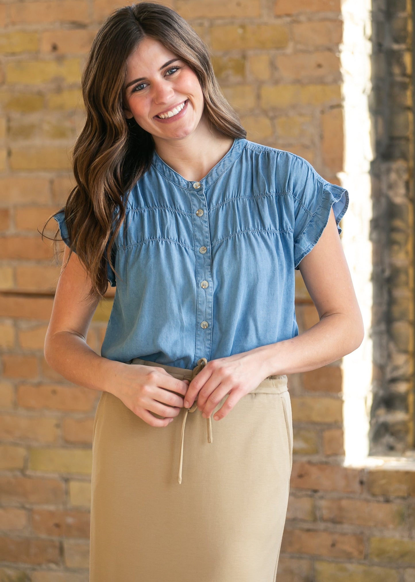 Chambray Button Front Top