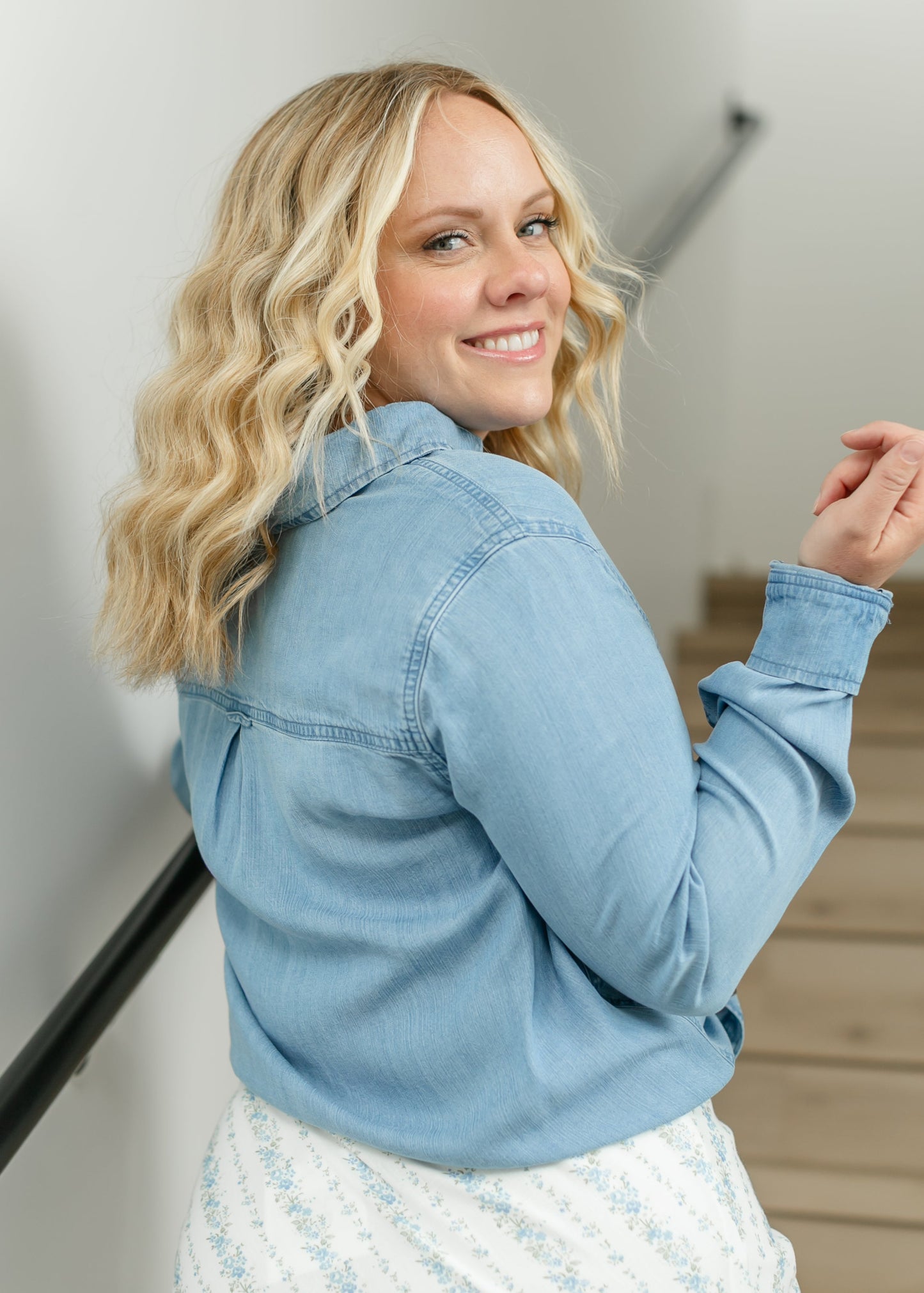 Chambray Button Up Top - FINAL SALE