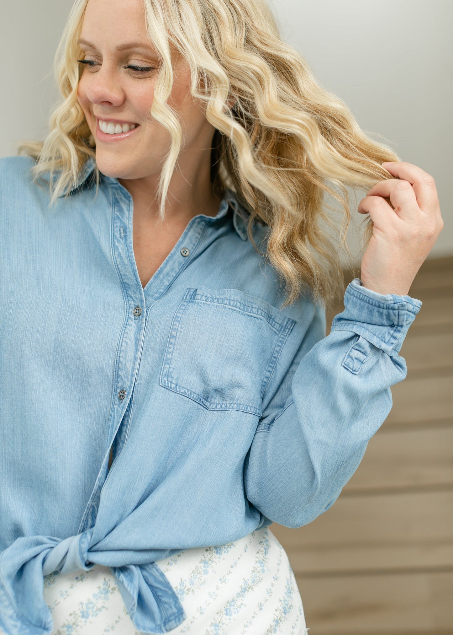 Chambray Button Up Top - FINAL SALE