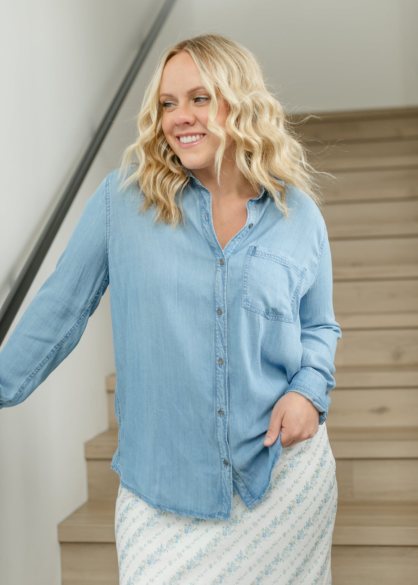 Chambray Button Up Top - FINAL SALE