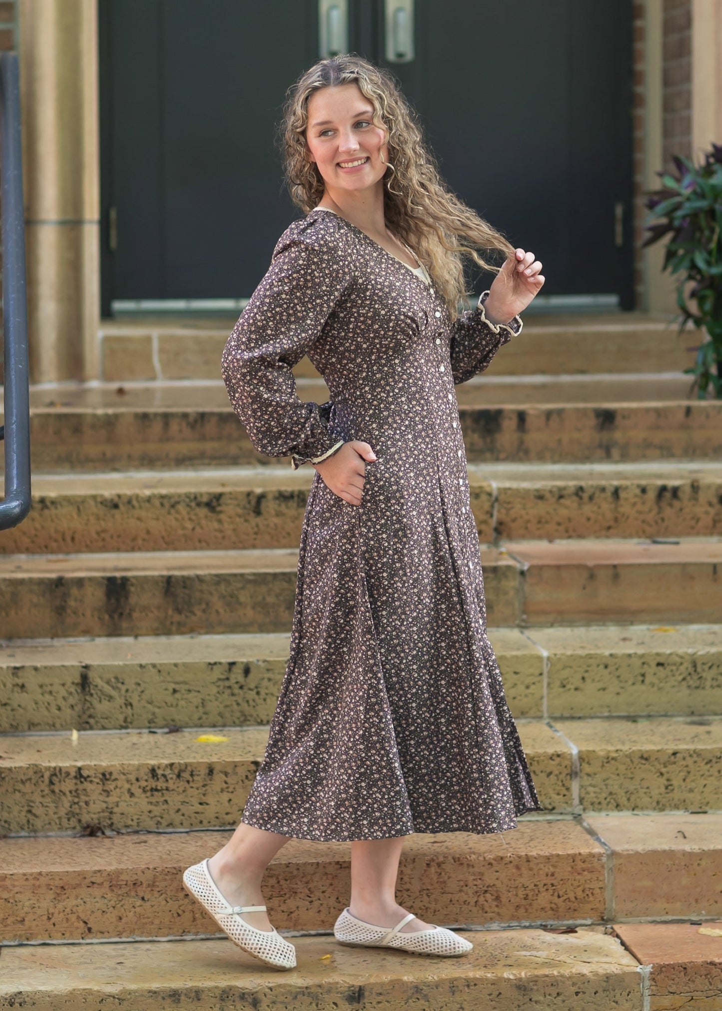 Chestnut Floral Button Down Dress - FINAL SALE