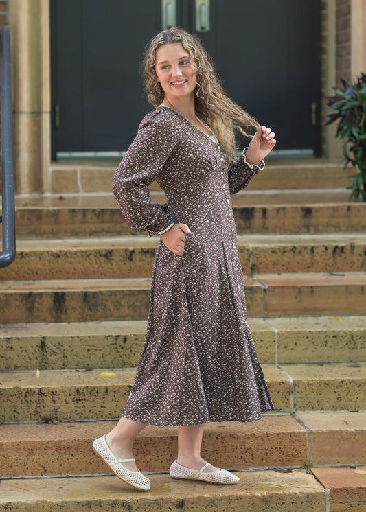 Chestnut Floral Button Down Dress - FINAL SALE