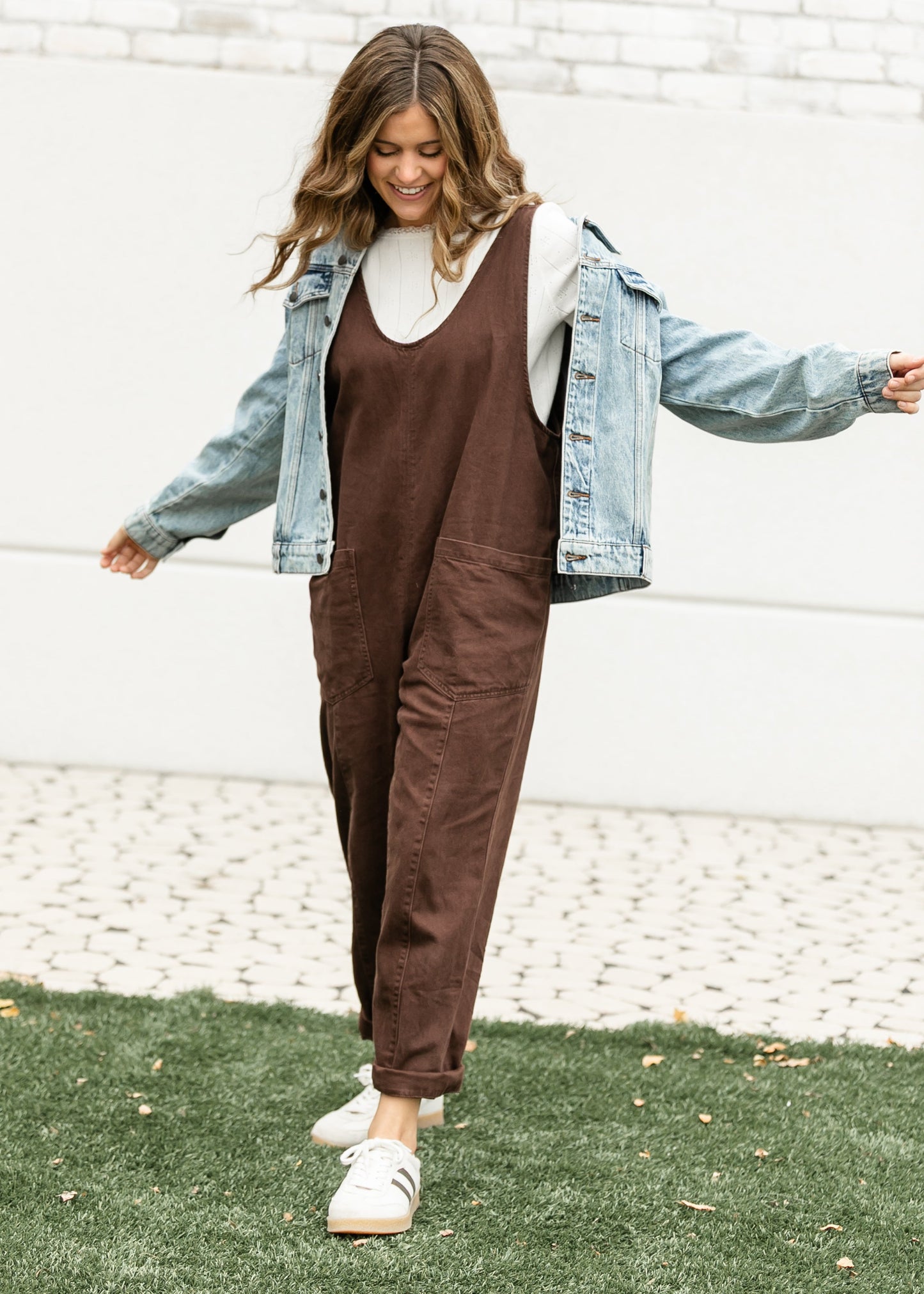 Chocolate Denim Wide Leg Overalls