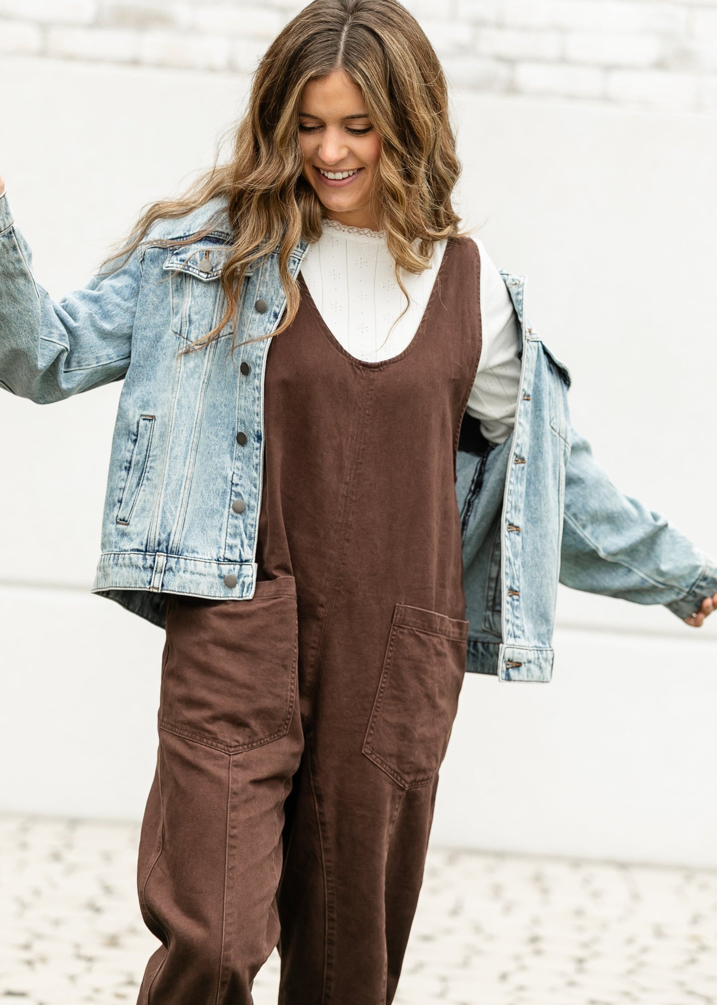 Chocolate Denim Wide Leg Overalls