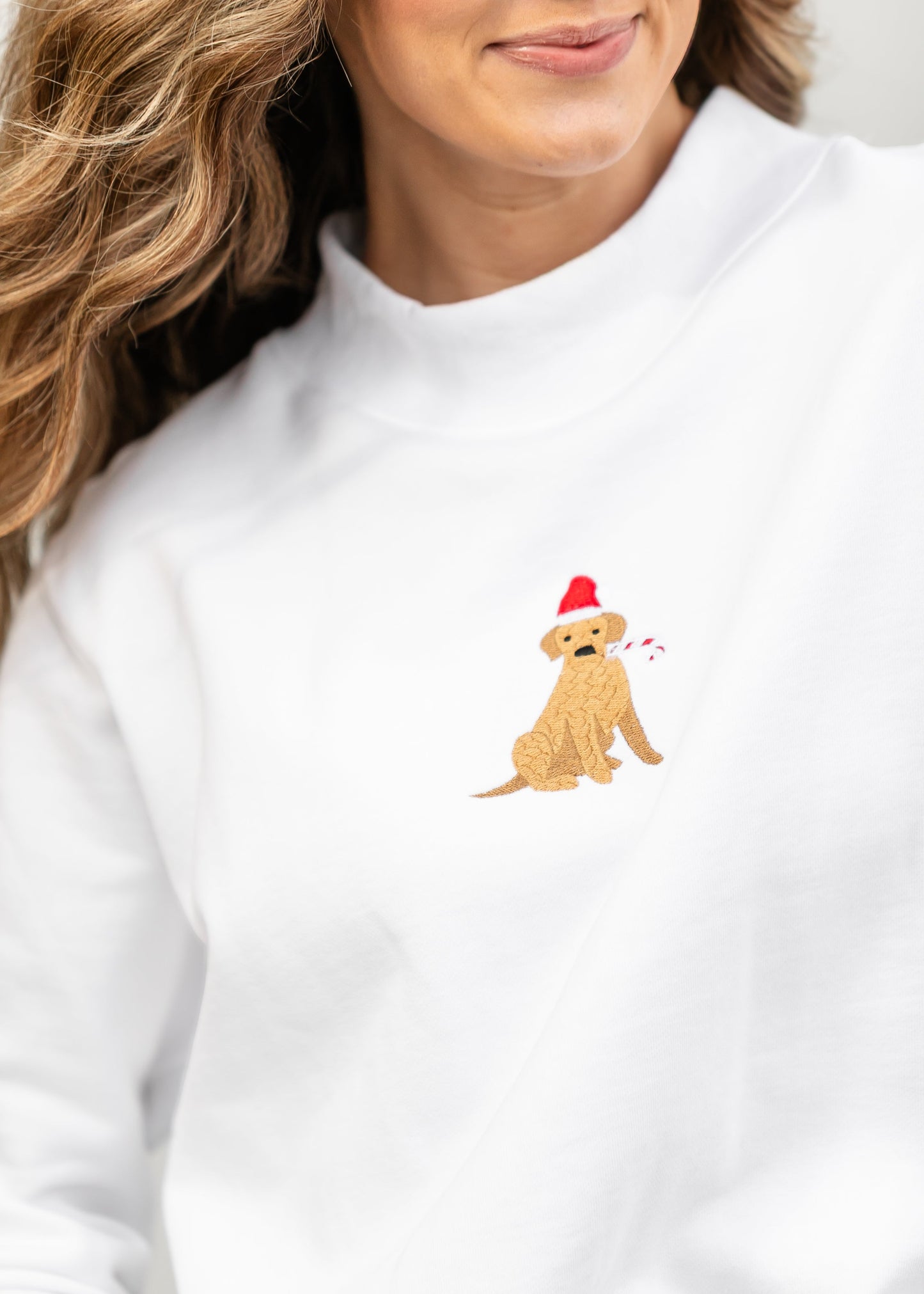 Christmas Dog Embroidered Mockneck Pullover - FINAL SALE