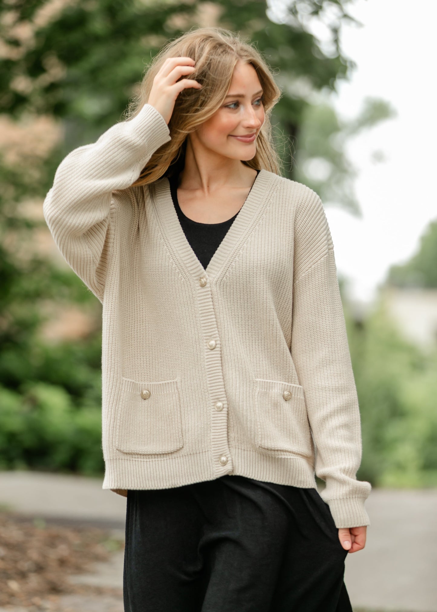 Chunky Knit Varsity Button Up Cardigan - FINAL SALE