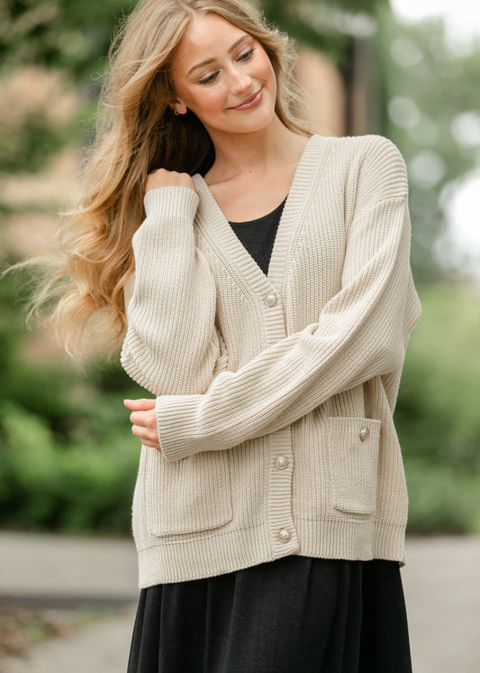 Chunky Knit Varsity Button Up Cardigan - FINAL SALE