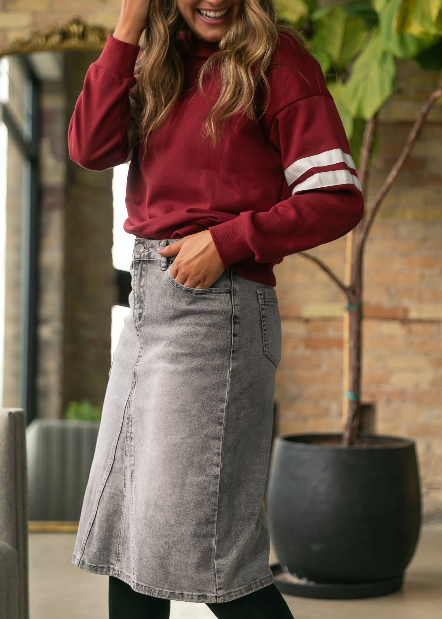 Claire A-line Denim Midi Skirt - FINAL SALE
