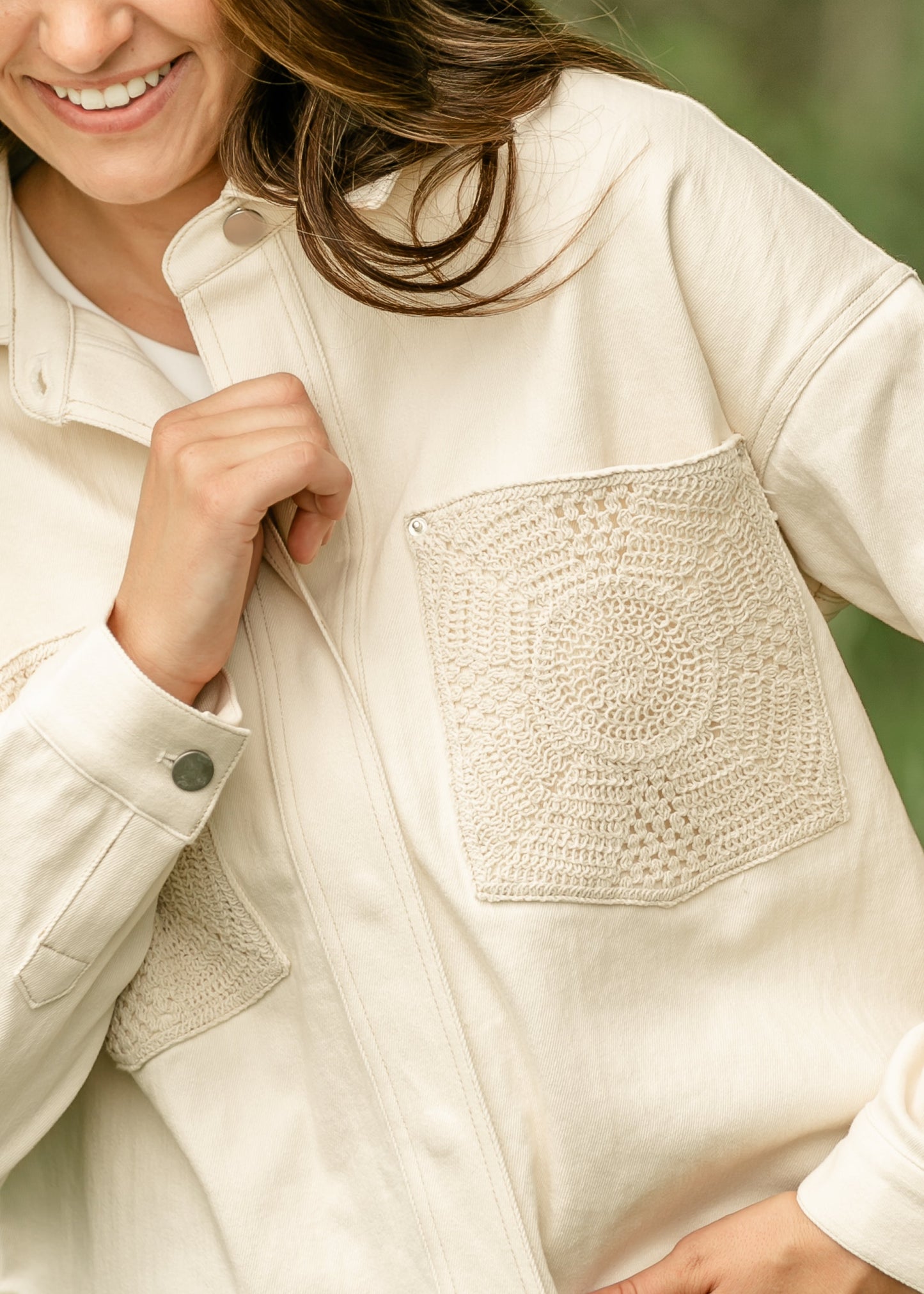Sadie & Sage® Clear Eyes Crochet Pocket Shacket - FINAL SALE