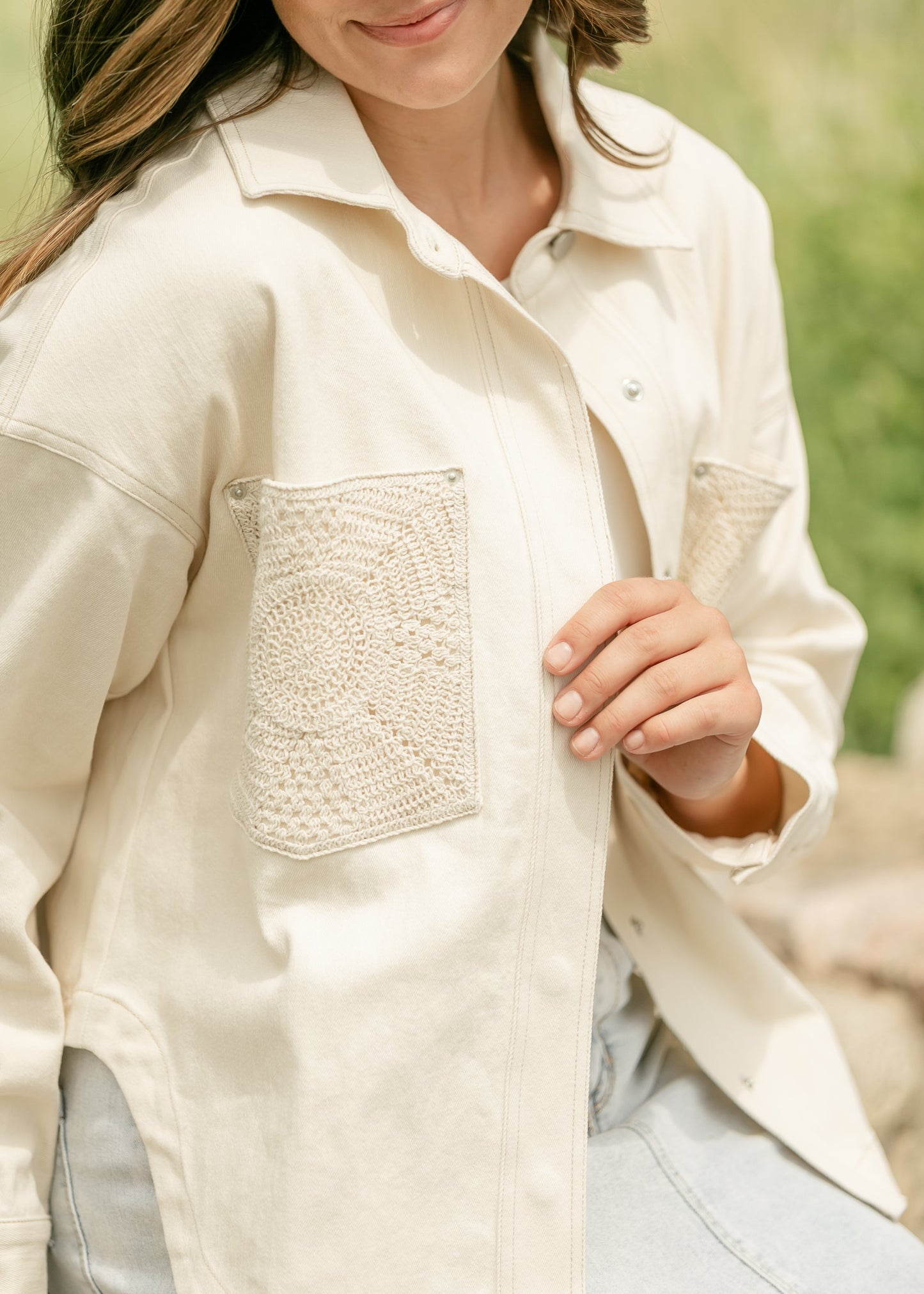 Sadie & Sage® Clear Eyes Crochet Pocket Shacket - FINAL SALE
