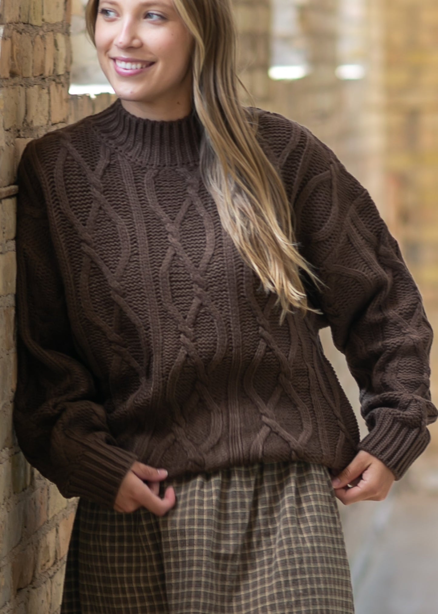 elan Cocoa Chain Knit Sweater - FINAL SALE