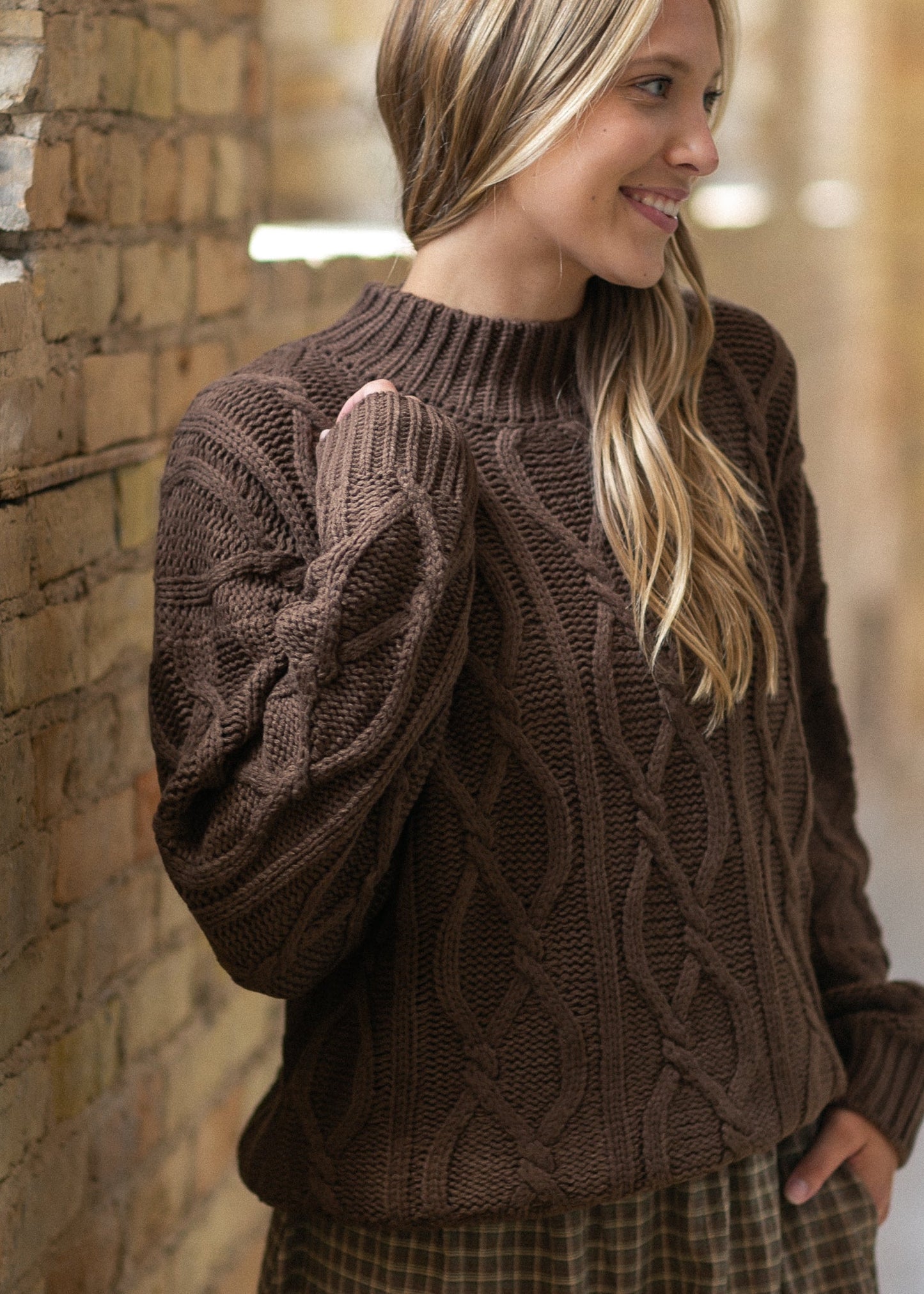elan Cocoa Chain Knit Sweater - FINAL SALE