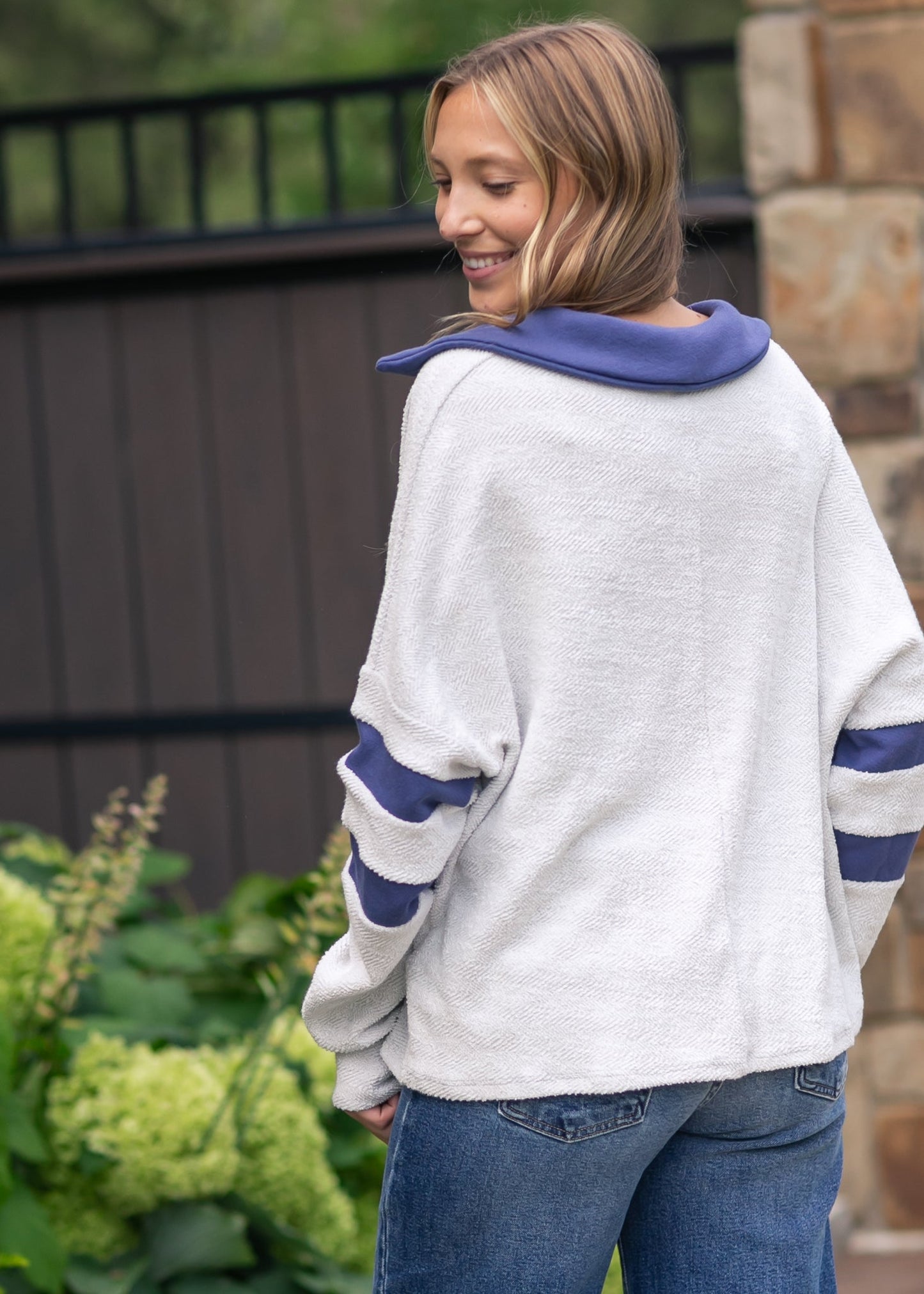 Collared Contrast Stripe Knit Top