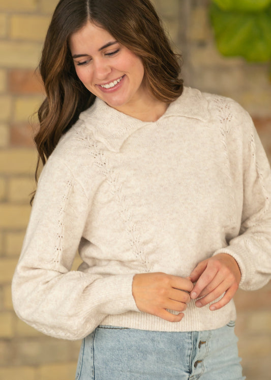 Collared Pointelle Knit Sweater